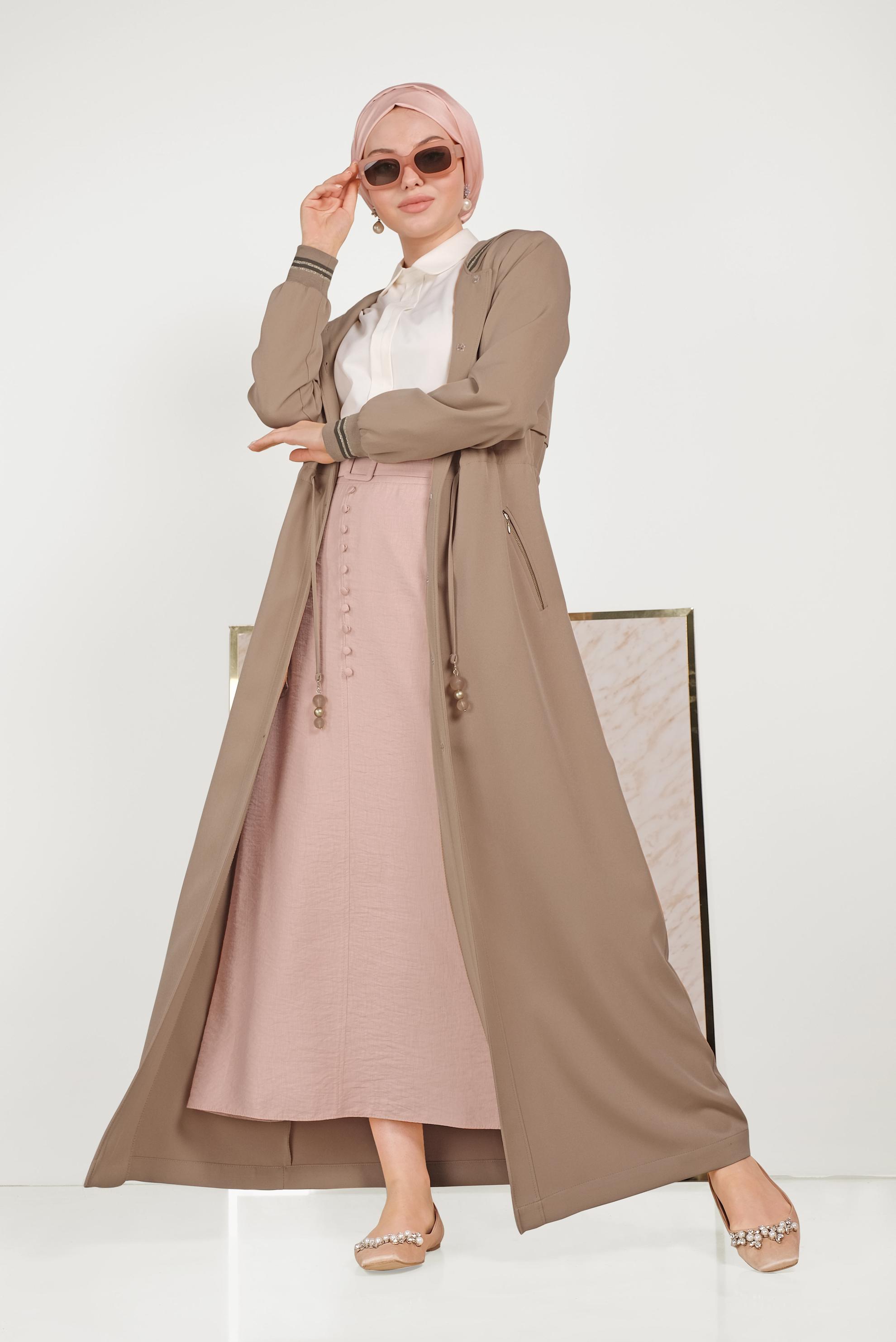 Hijab clothing POWDER A-LINE SHAPED BUTTONED DRESS 60067