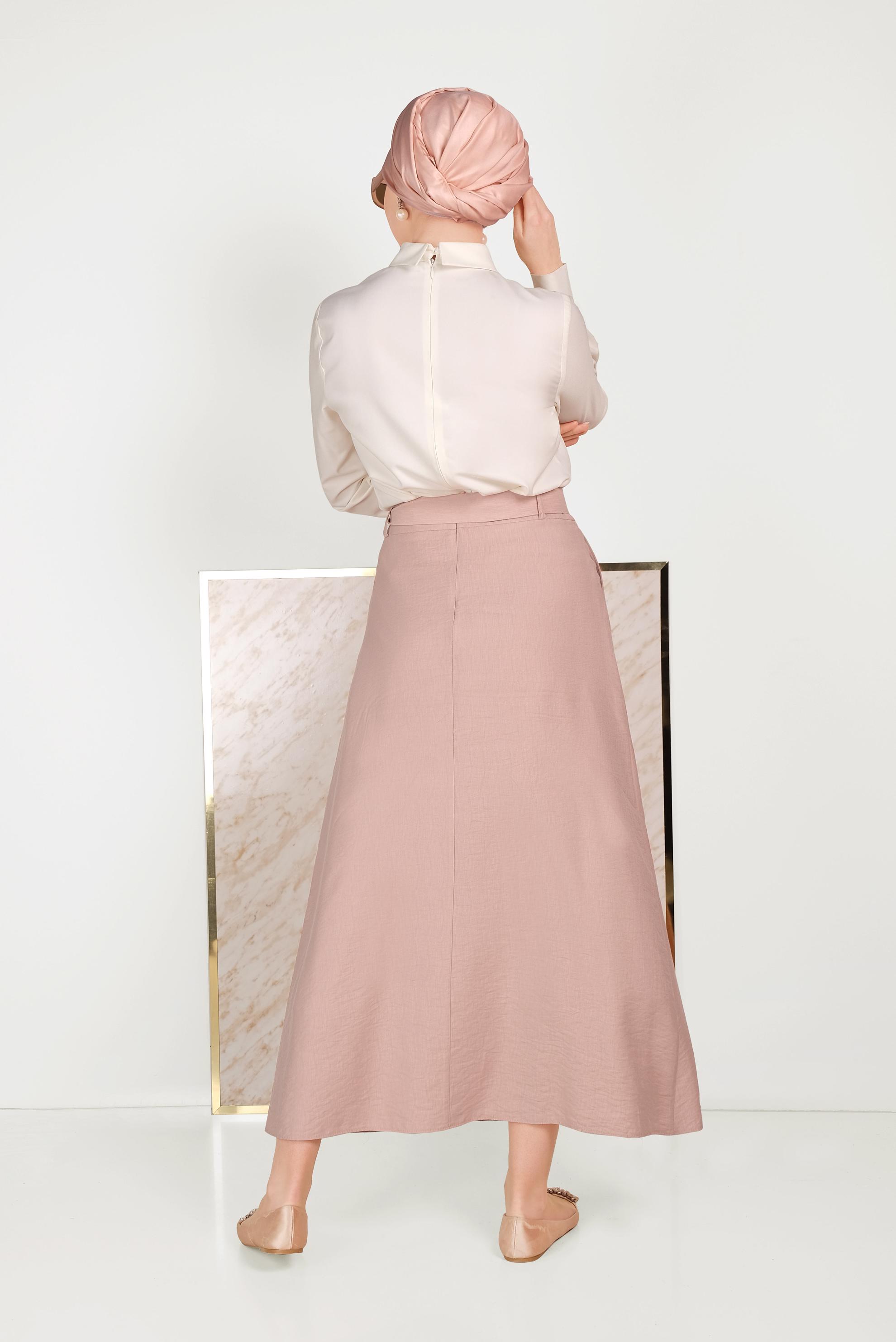 Hijab clothing POWDER A-LINE SHAPED BUTTONED DRESS 60067