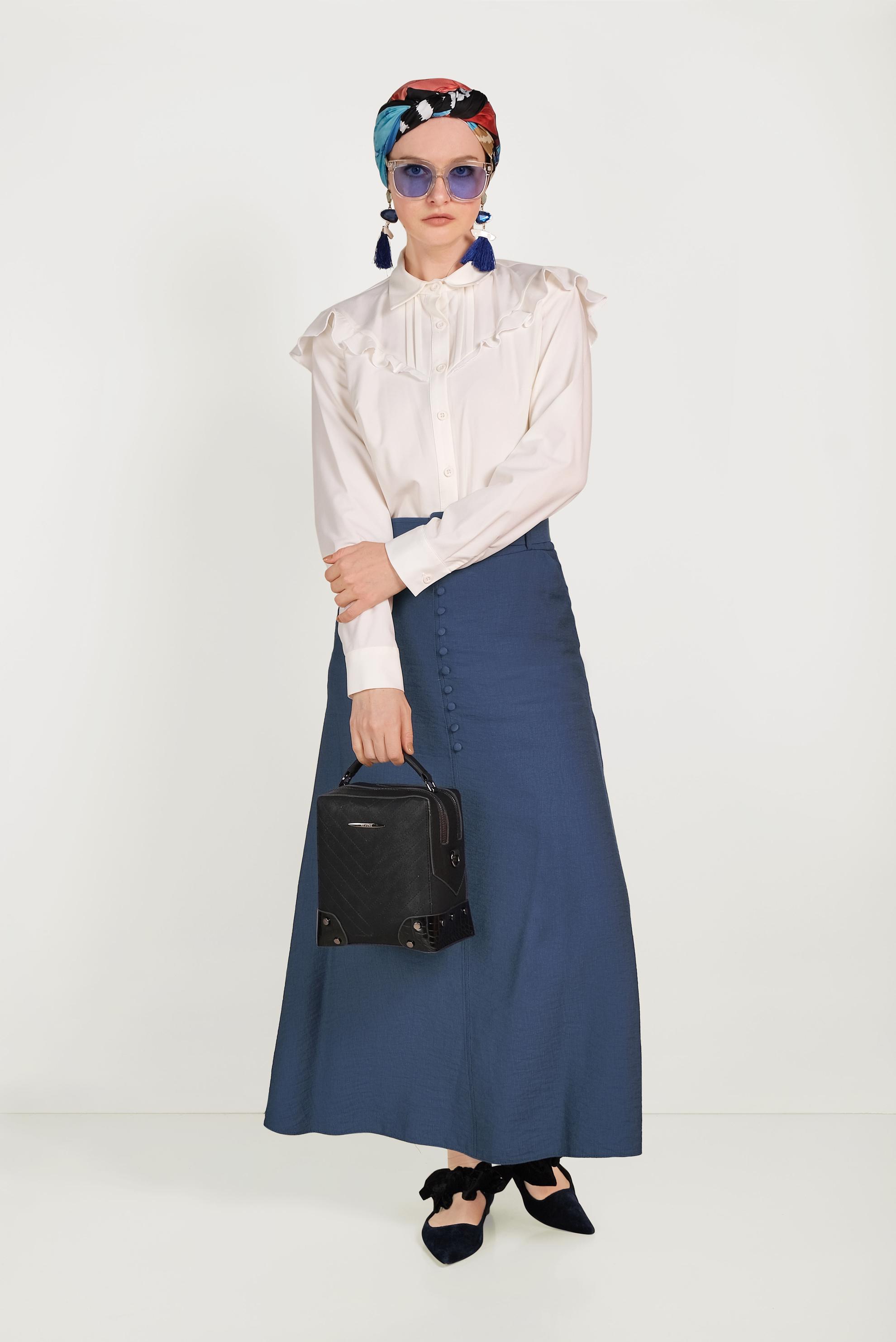 Hijab clothing NAVY BLUE A-LINE SHAPED BUTTONED DRESS 60067