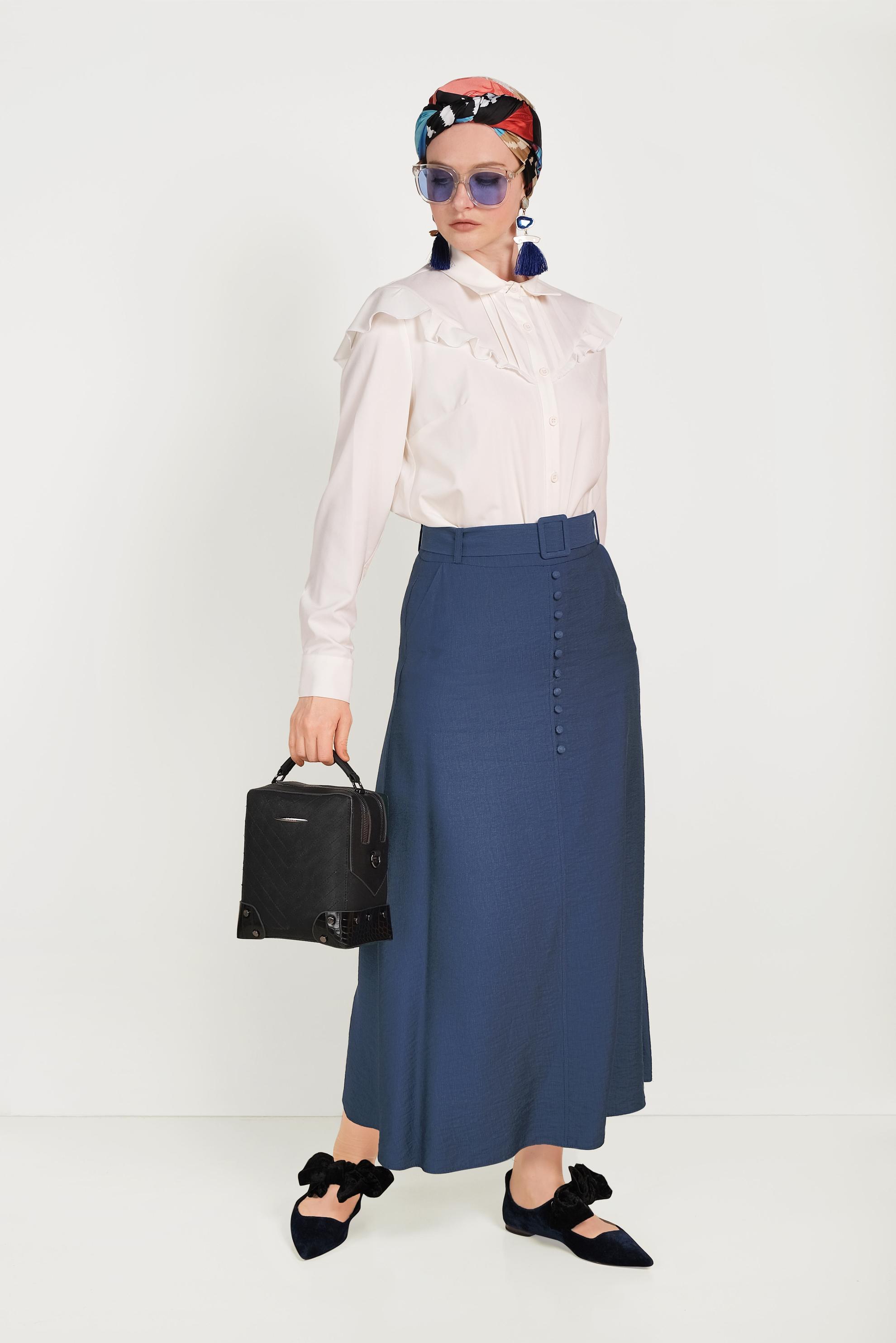 Hijab clothing NAVY BLUE A-LINE SHAPED BUTTONED DRESS 60067