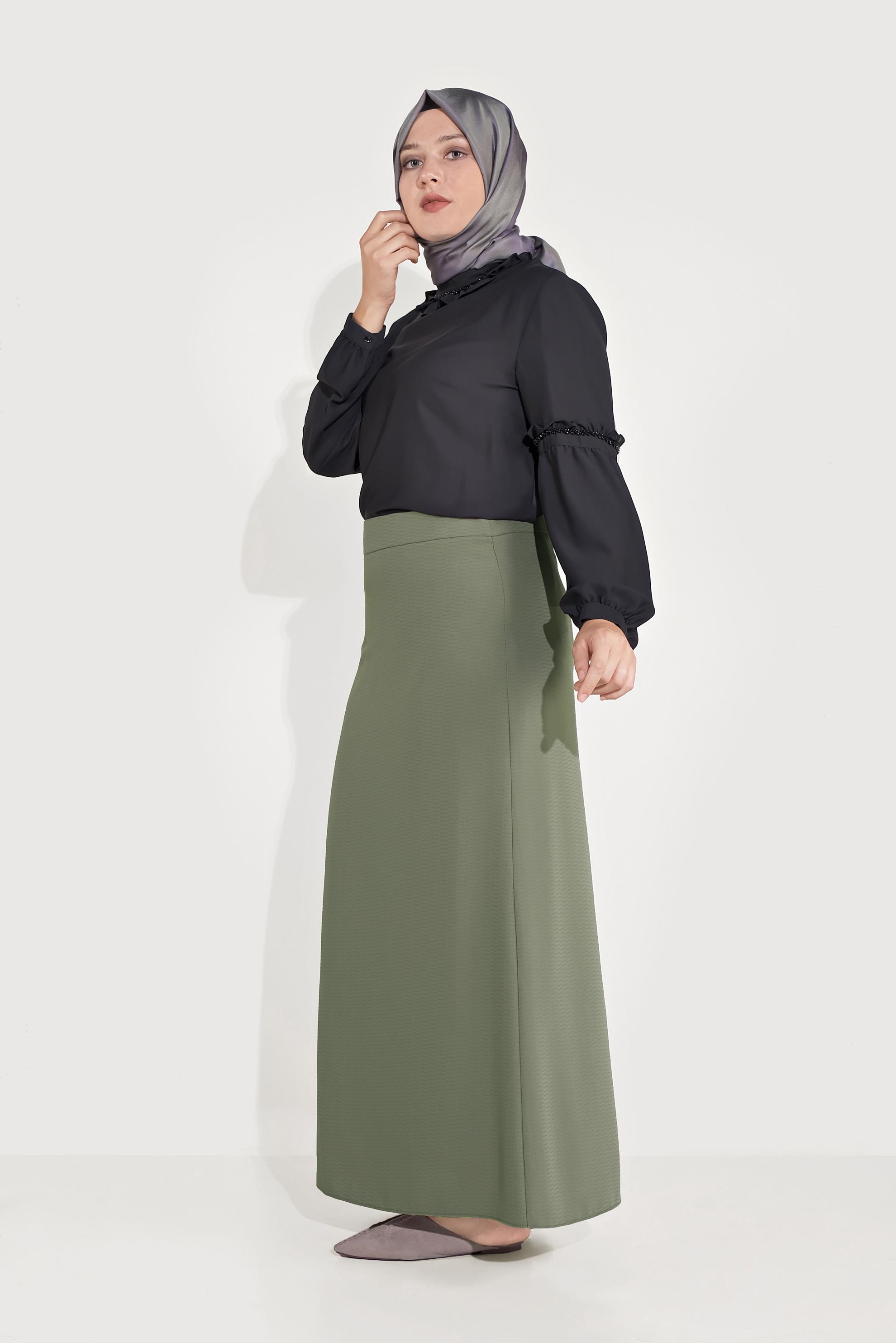 Tesettür giyim HAKİ A KESİM ETEK 60069