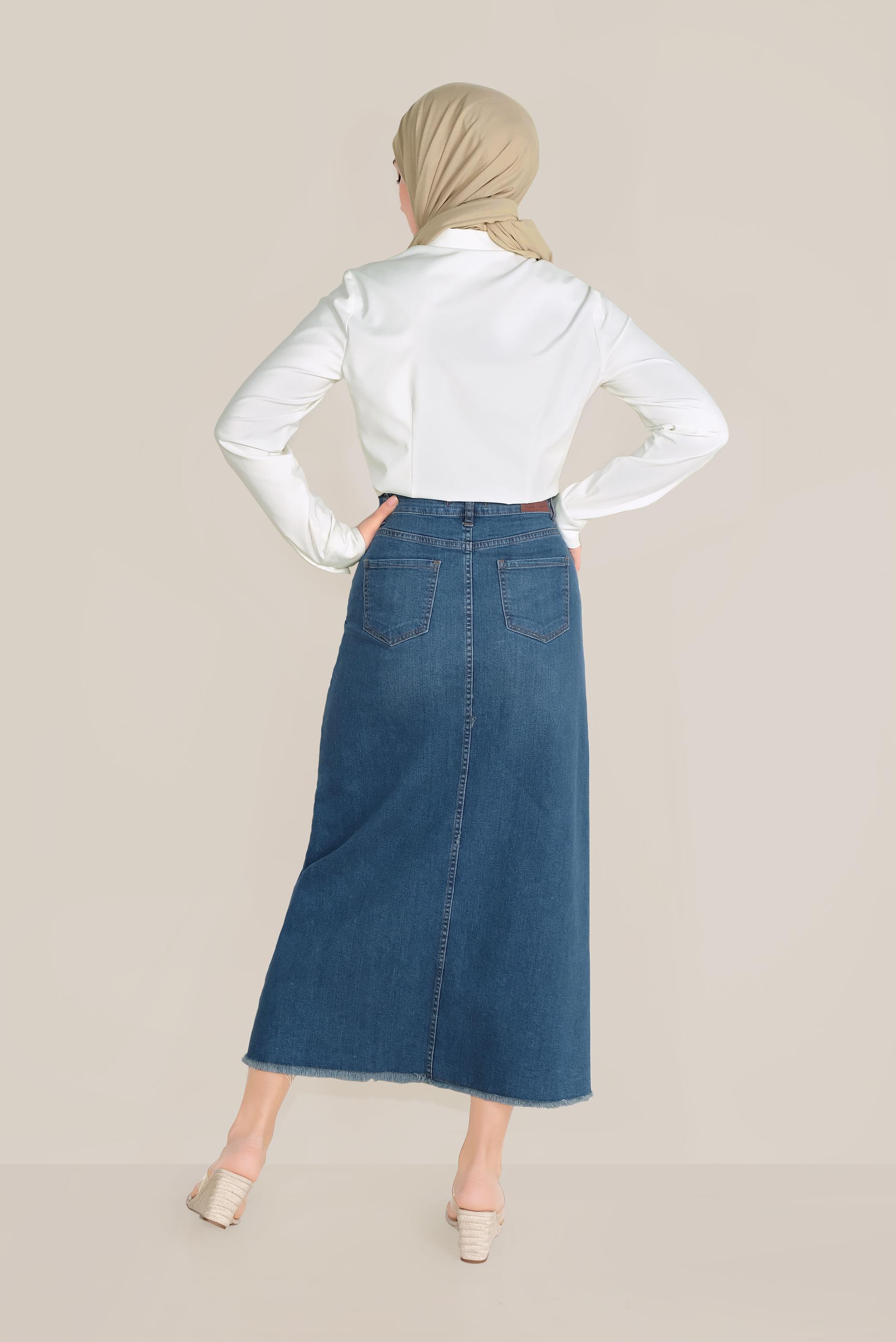 Tesettür giyim YEŞİL DENİM ETEK 60070 