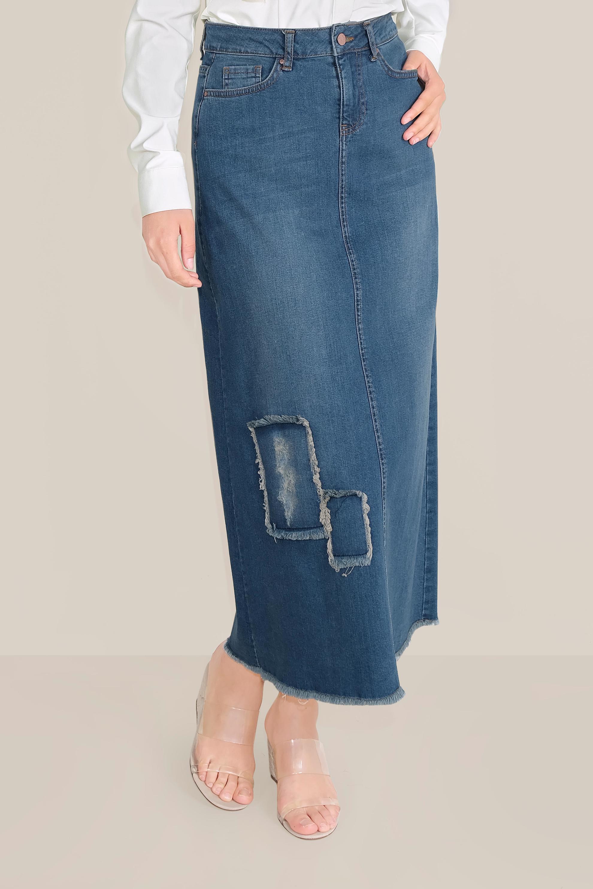 Tesettür giyim YEŞİL DENİM ETEK 60070 