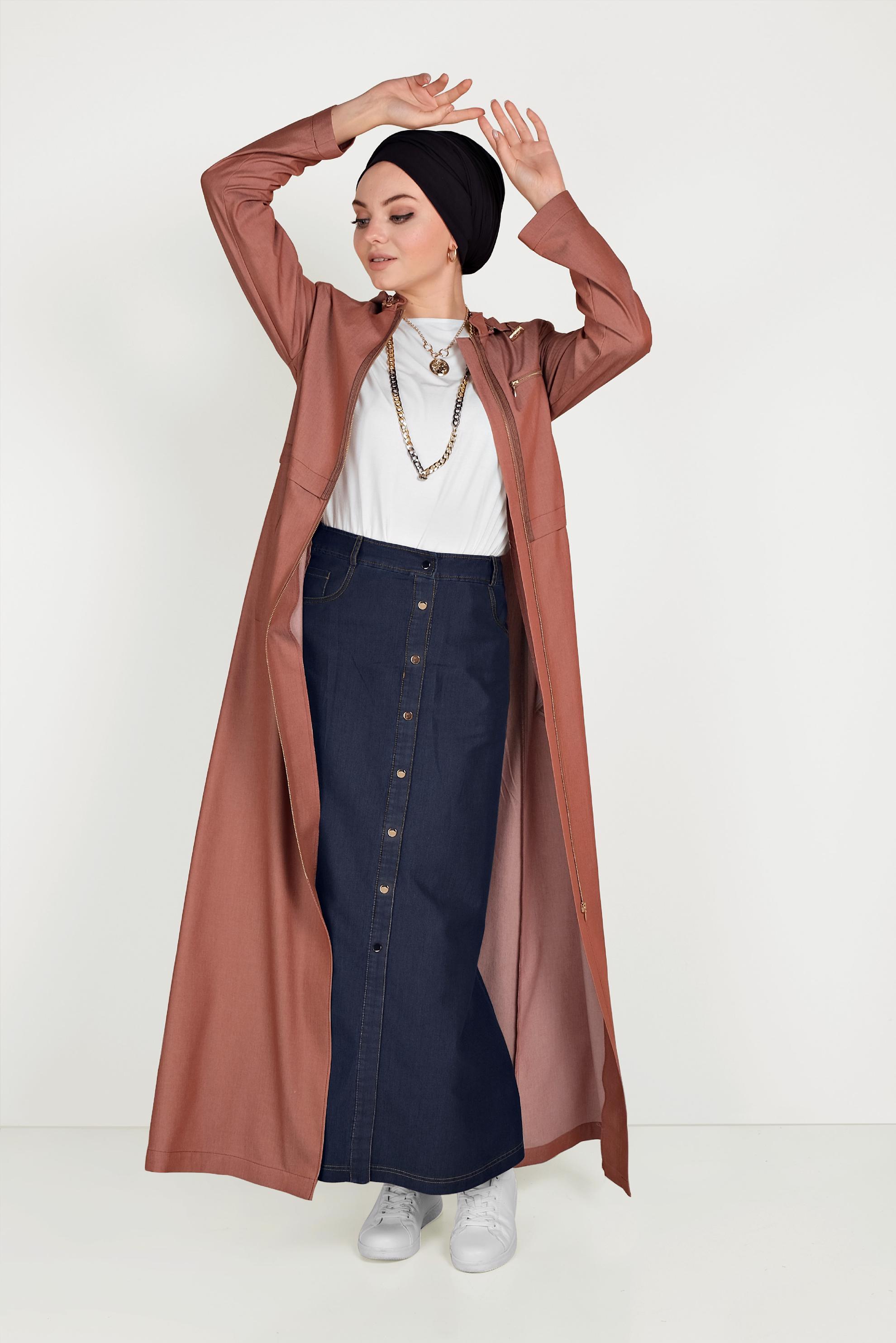 Tesettür giyim LACİVERT CEPLİ KOT ETEK 60071