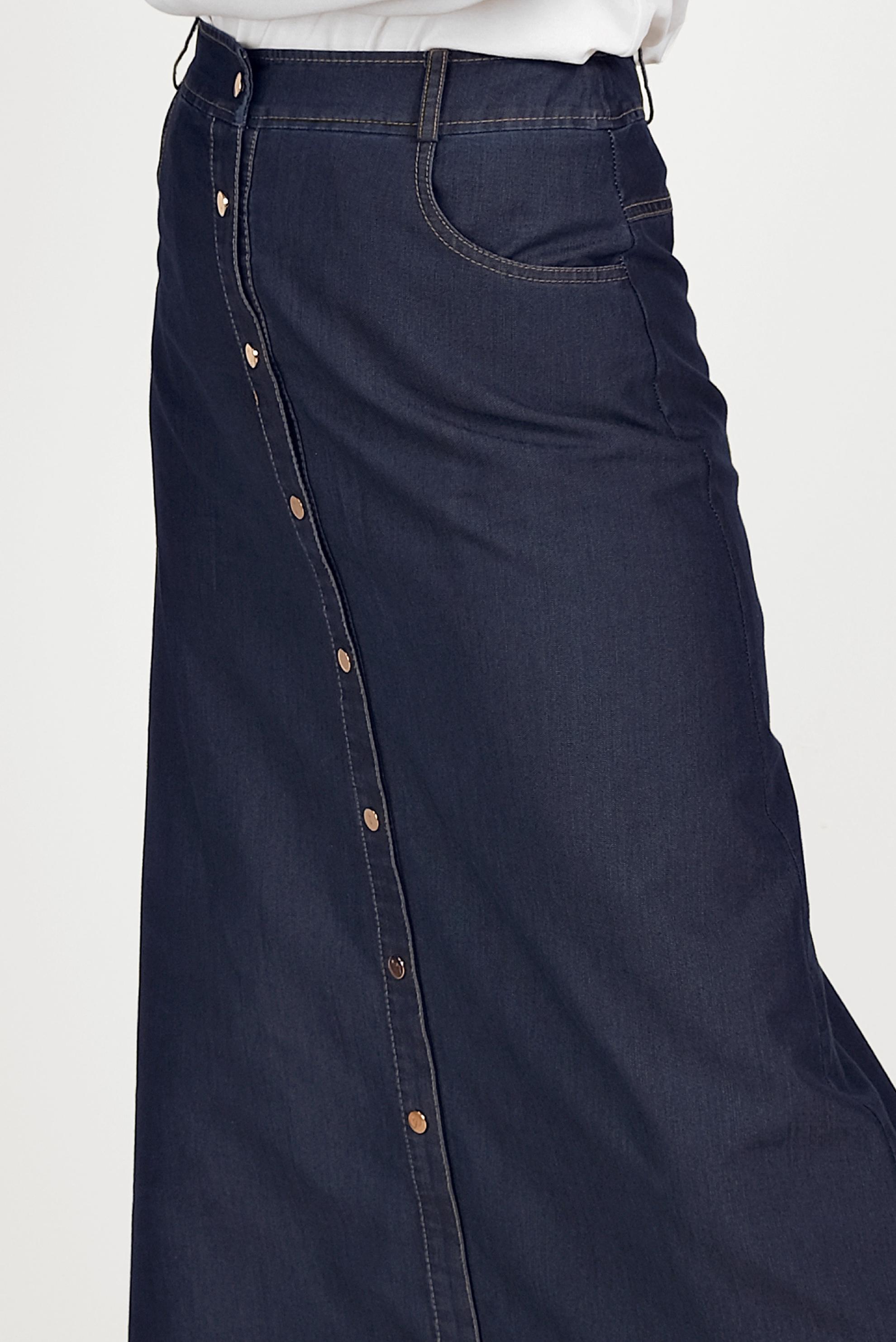 Tesettür giyim LACİVERT CEPLİ KOT ETEK 60071