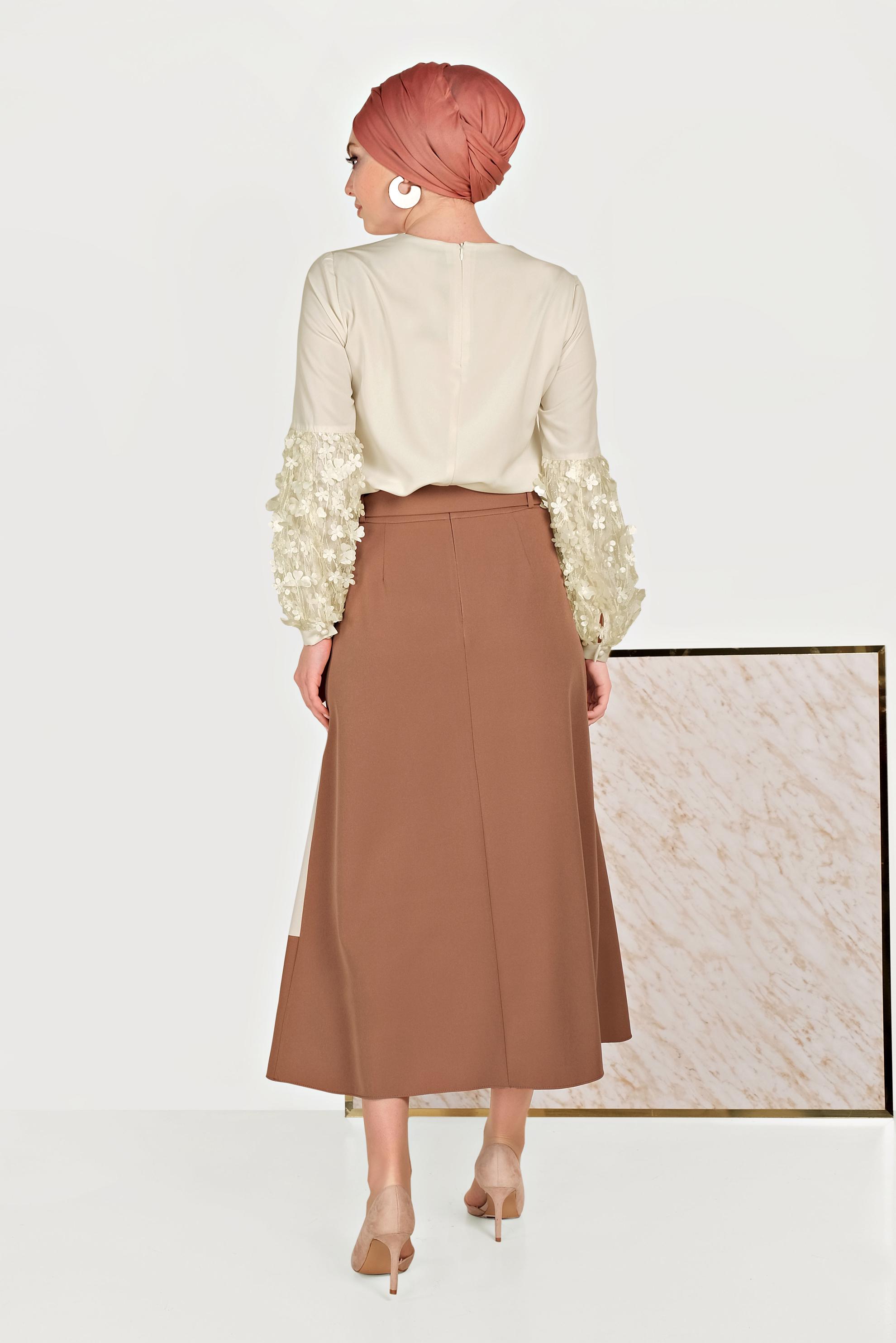 Tesettür giyim TABA İKİ RENKLİ ETEK 60072