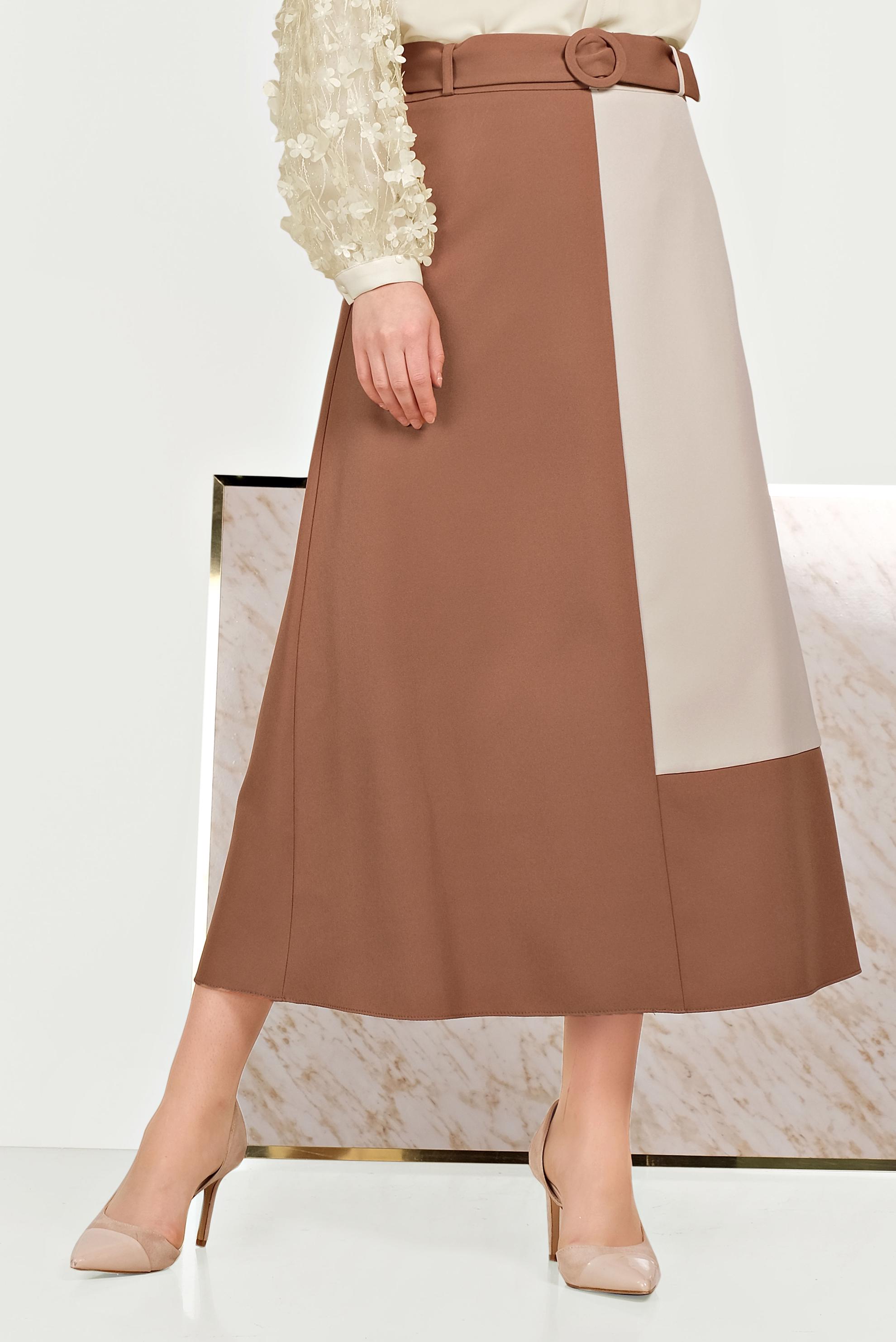 Tesettür giyim TABA İKİ RENKLİ ETEK 60072