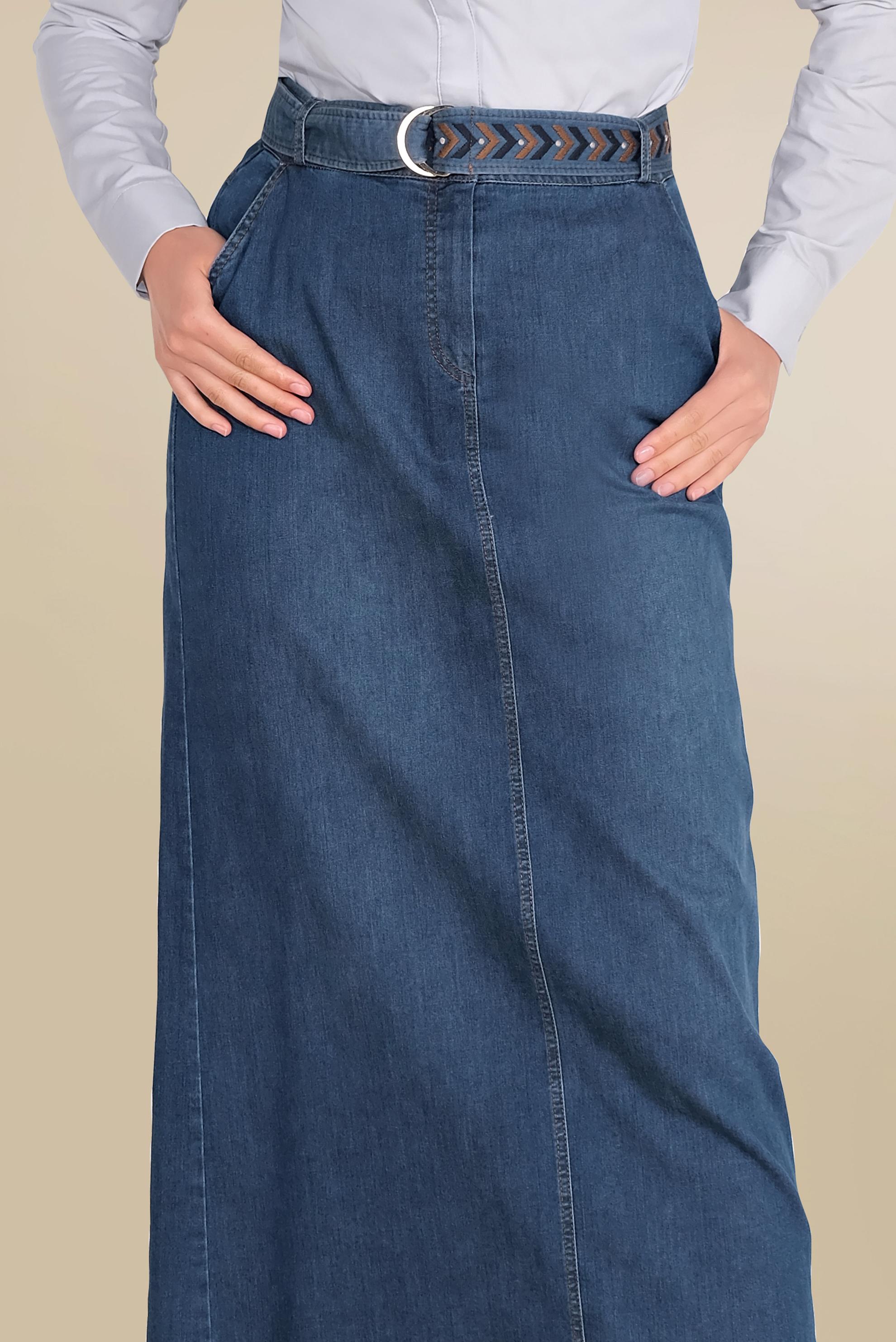 Tesettür giyim LACİVERT YÜKSEK BEL DENİM ETEK 60073