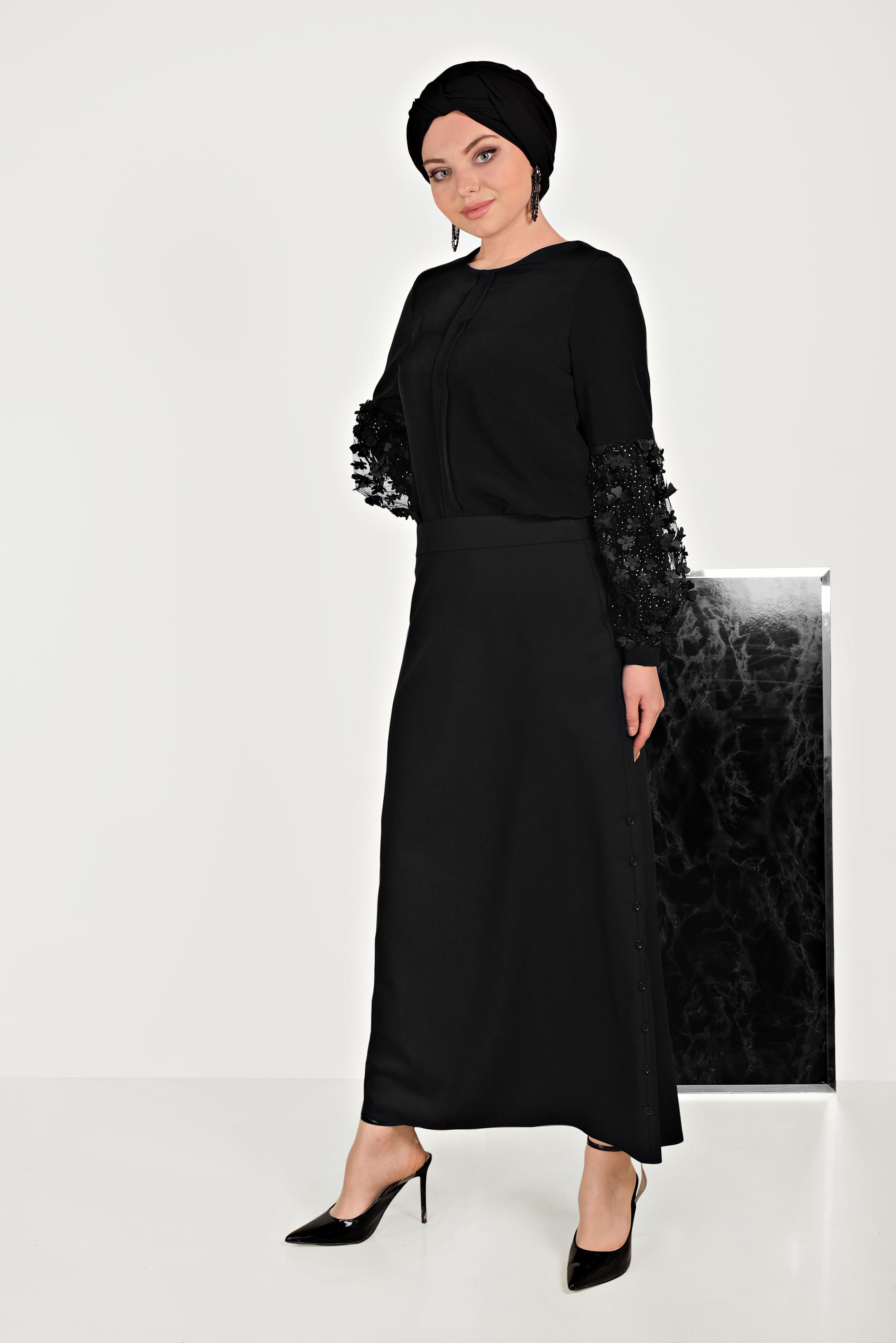 Hijab clothing BLACK BUTTON DETAIL SKIRT 60074 