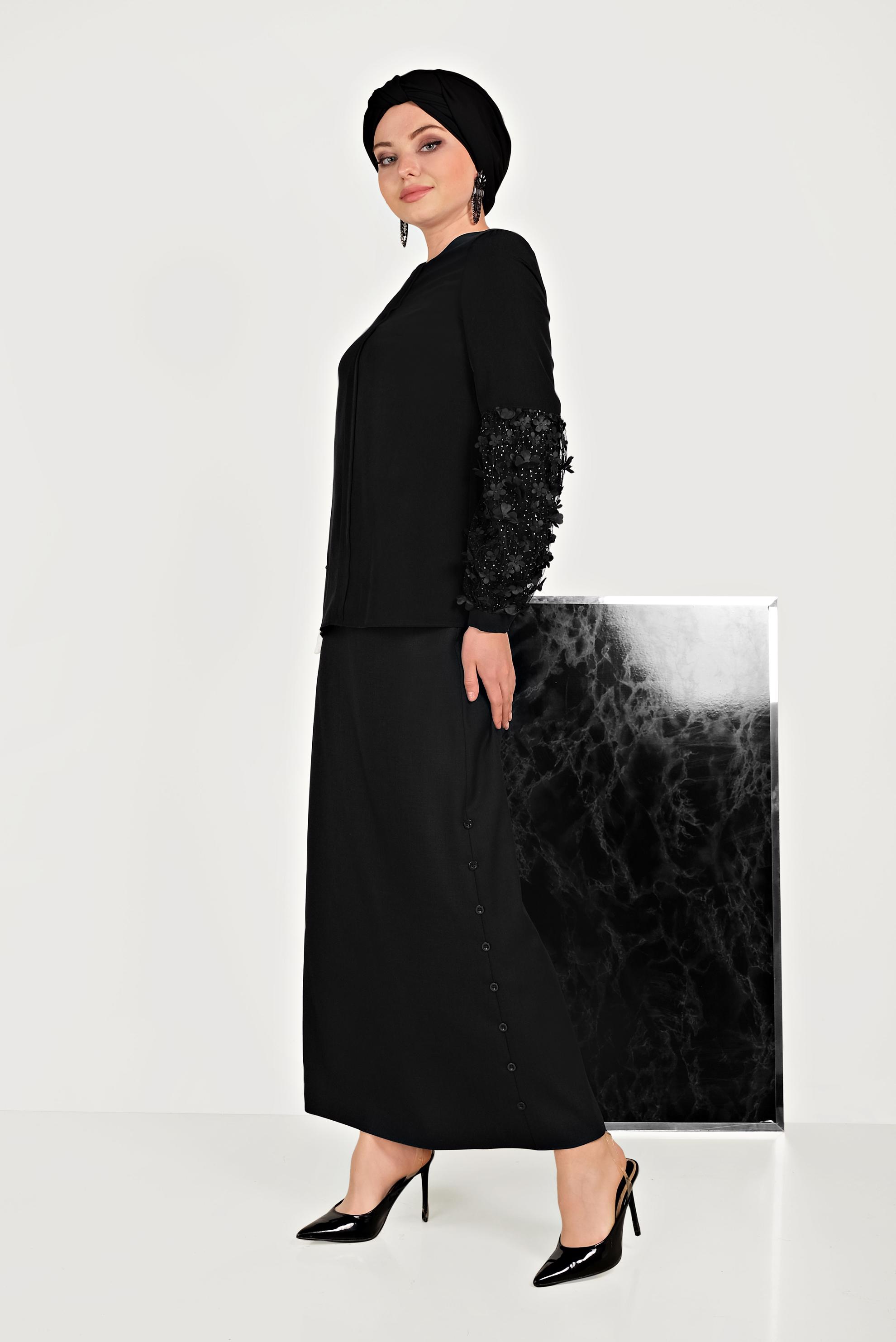 Hijab clothing BLACK BUTTON DETAIL SKIRT 60074 