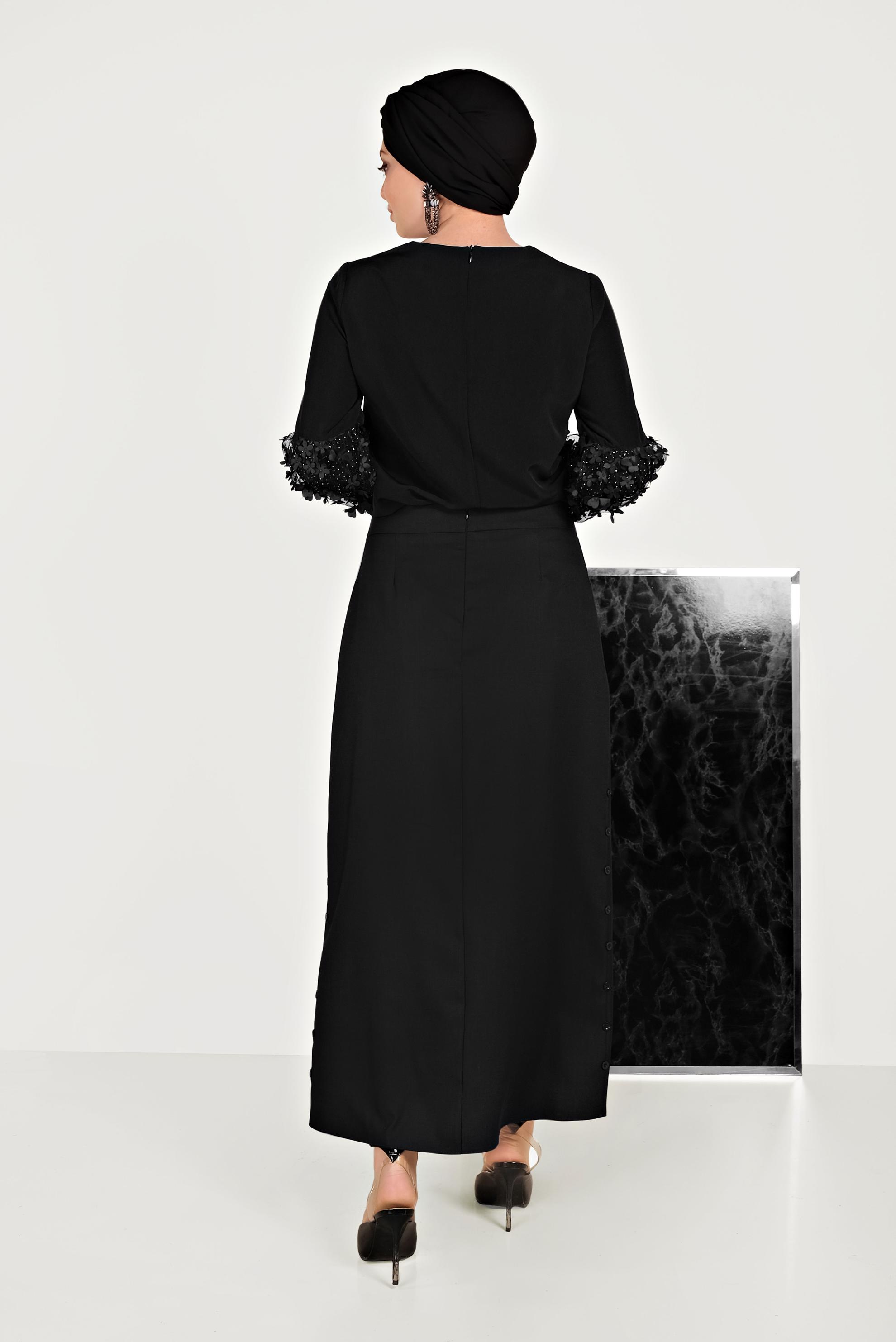 Hijab clothing BLACK BUTTON DETAIL SKIRT 60074 