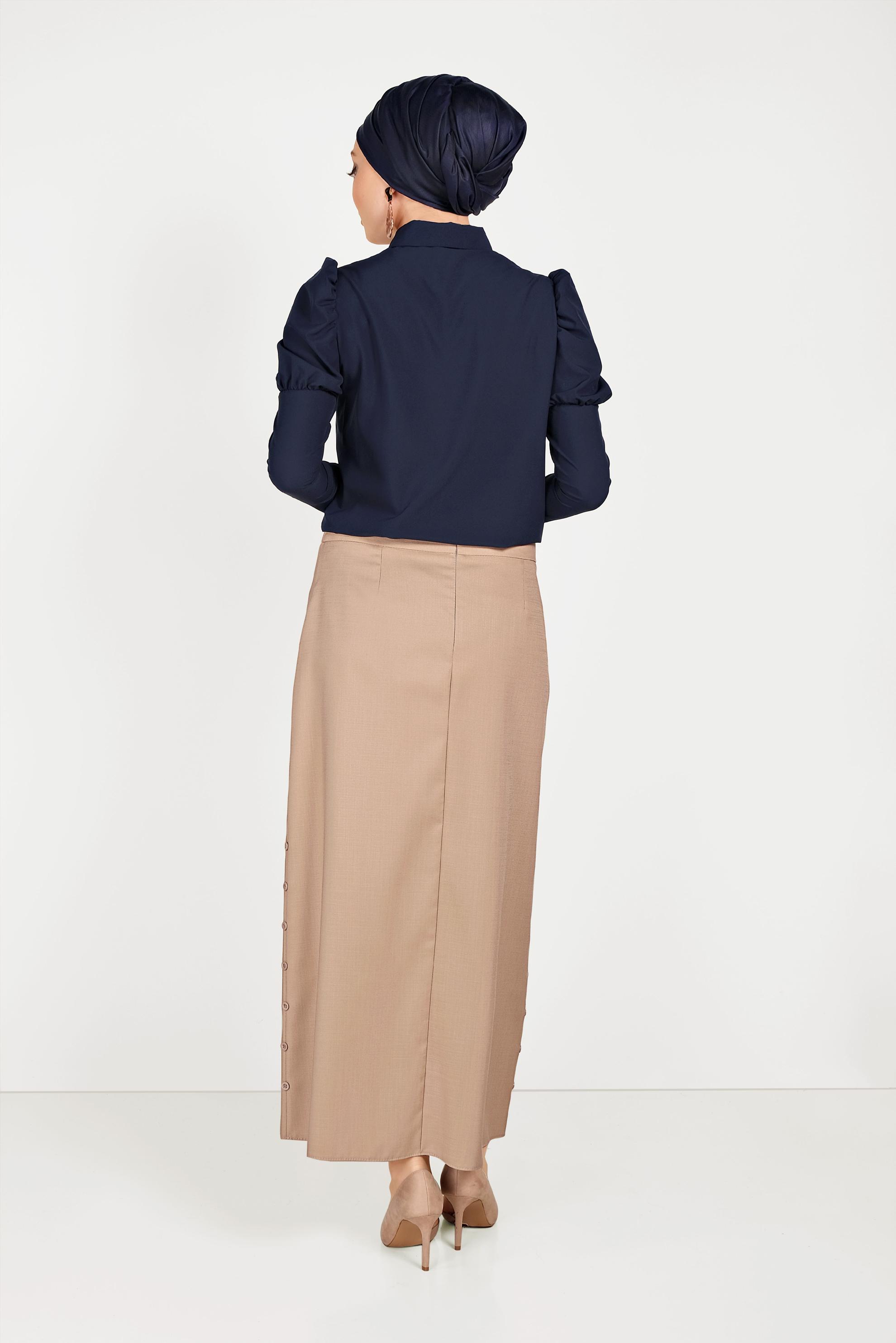 Hijab clothing BEIGE BUTTON DETAIL SKIRT 60074 