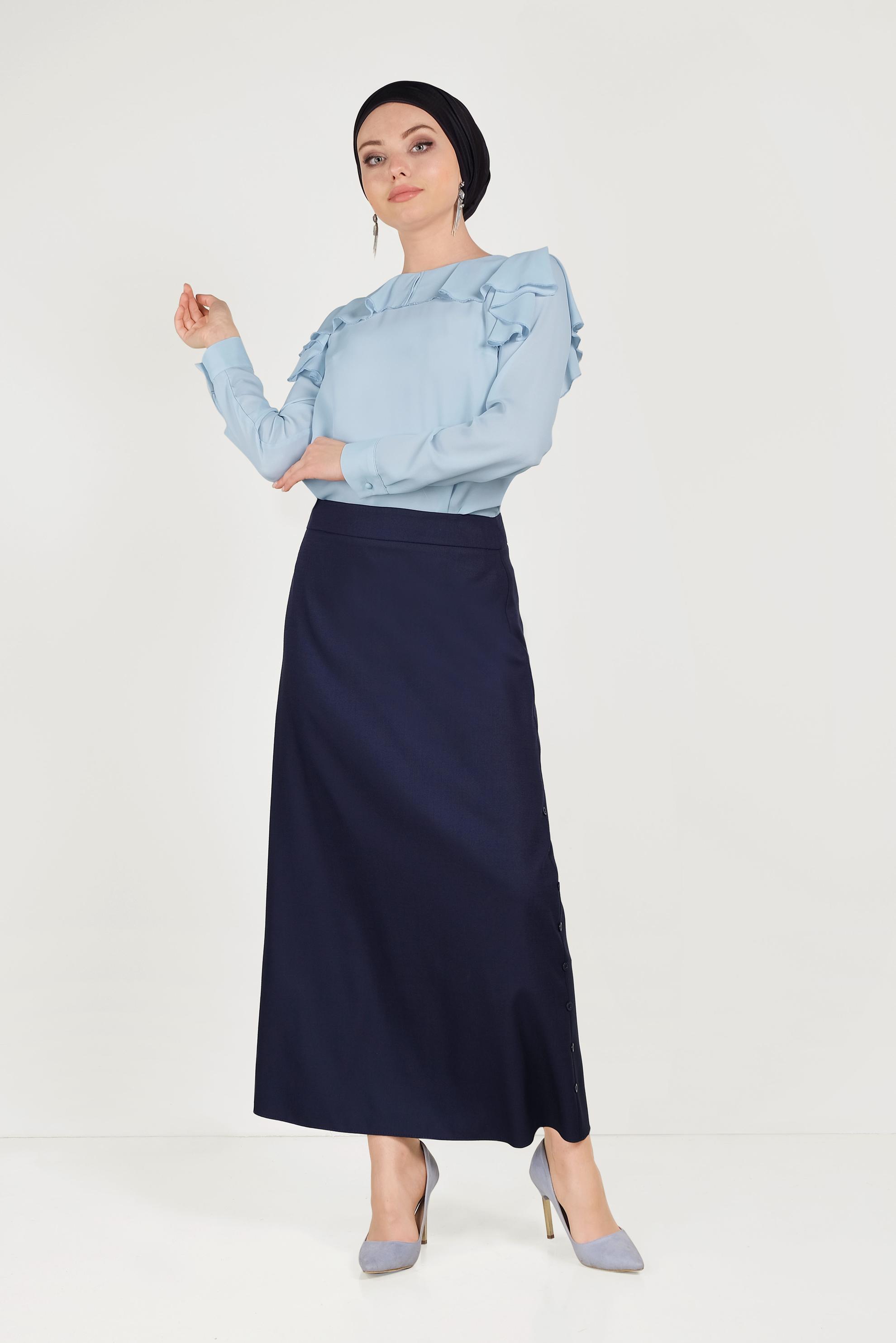 Hijab clothing NAVY BLUE BUTTON DETAIL SKIRT 60074 