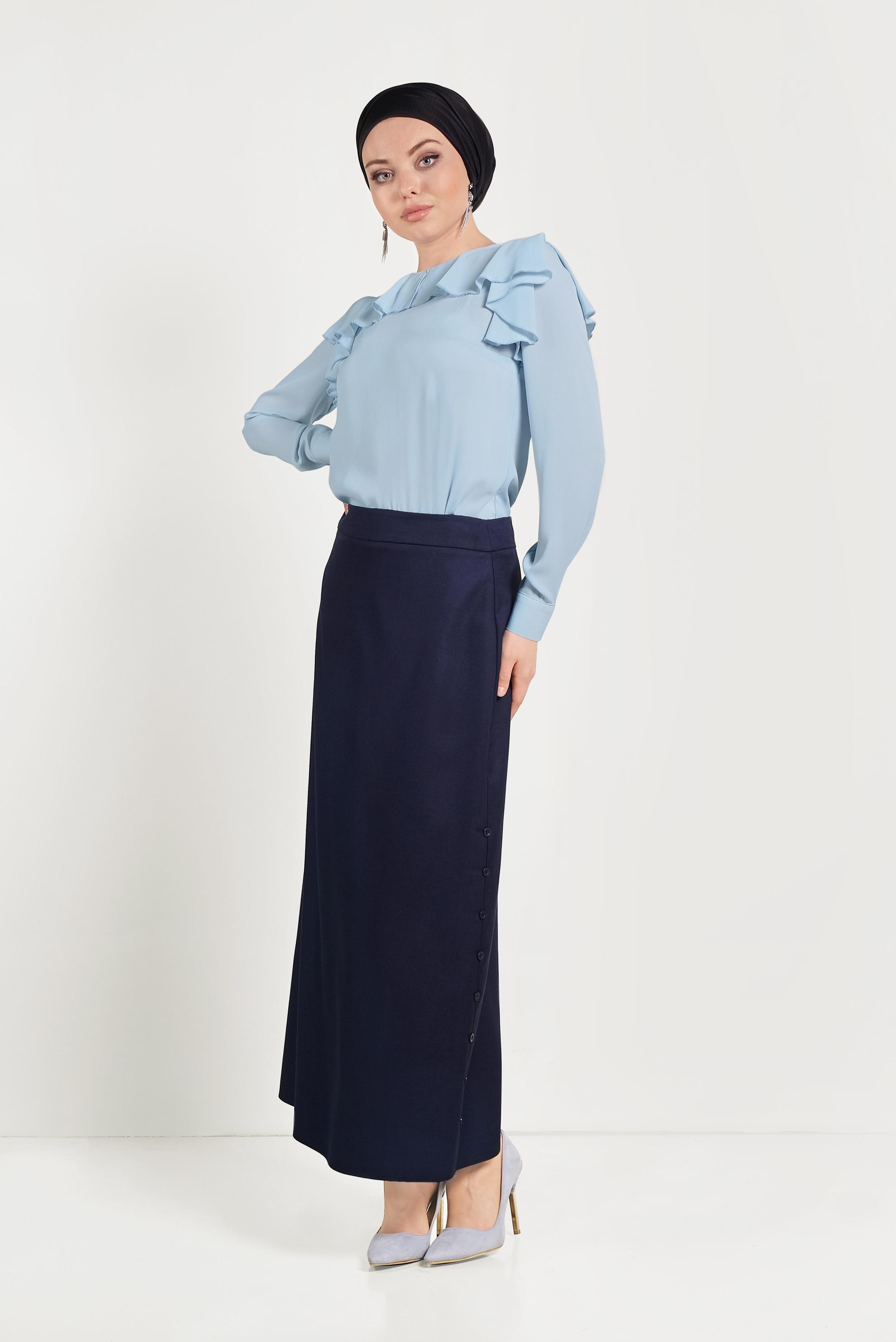 Hijab clothing NAVY BLUE BUTTON DETAIL SKIRT 60074 