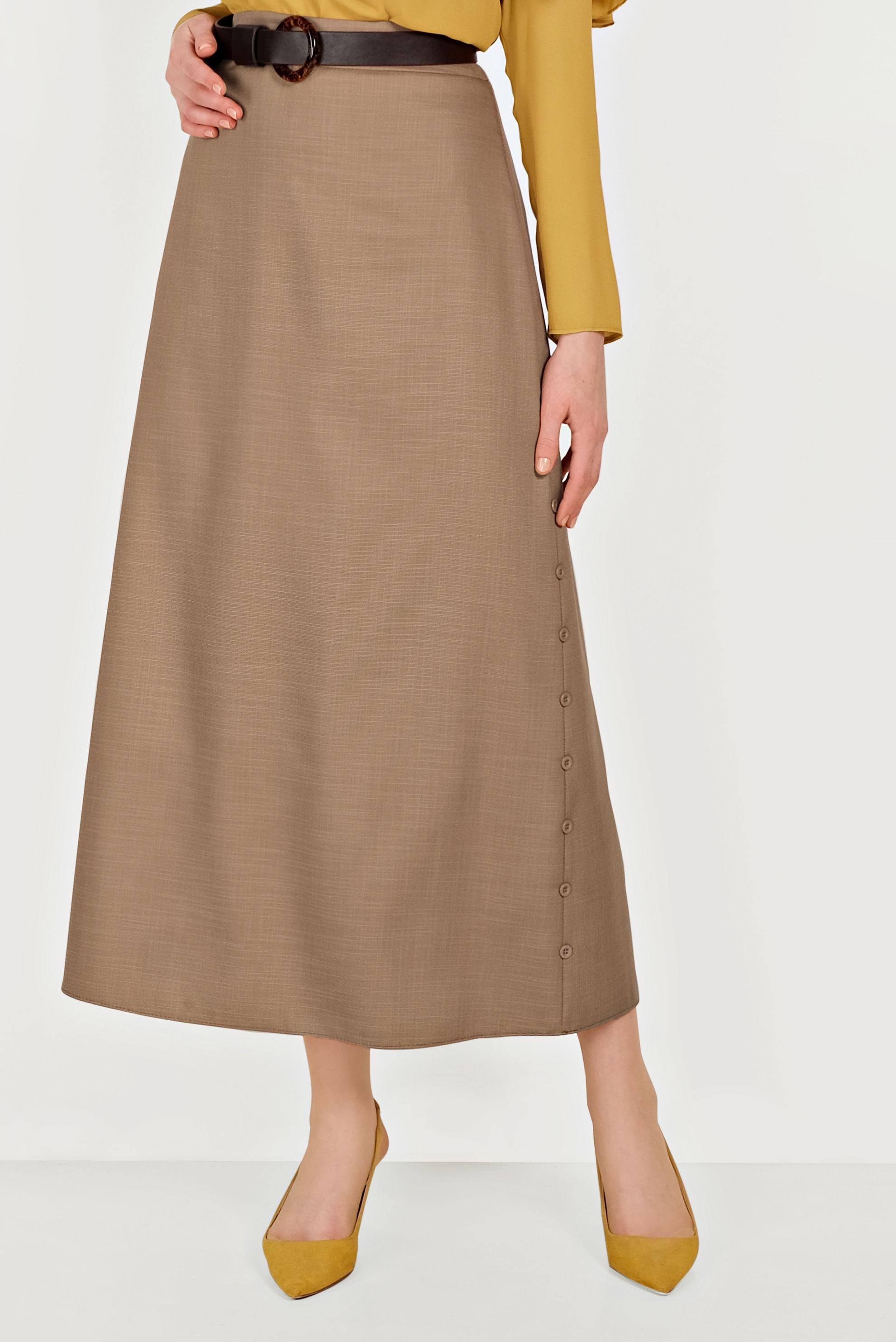 Tesettür giyim KAHVE YANLARI DÜĞME DETAYLI ETEK 60074