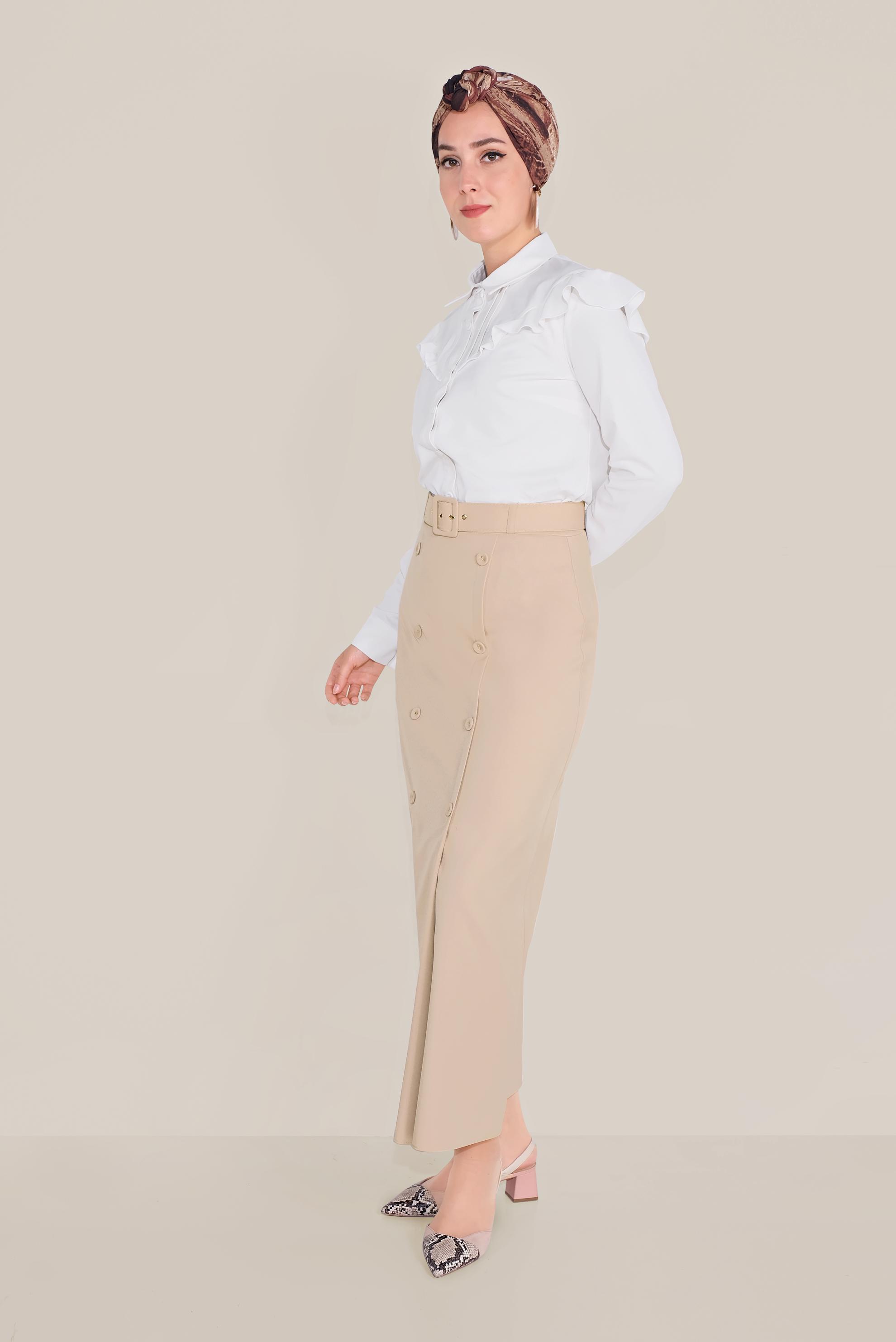 Tesettür giyim KAHVE DÜĞMELİ KALEM ETEK 60075 