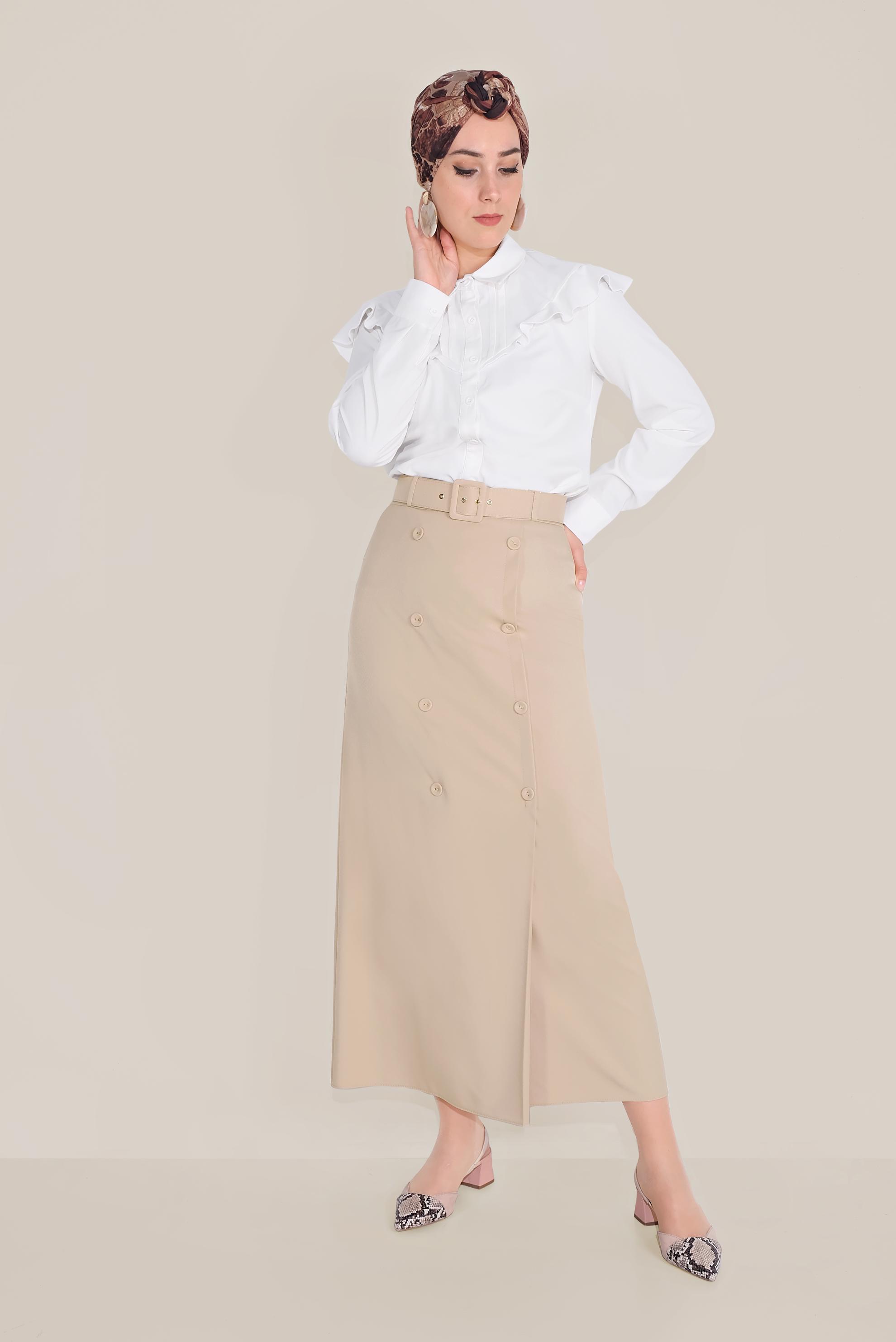 Tesettür giyim KAHVE DÜĞMELİ KALEM ETEK 60075 