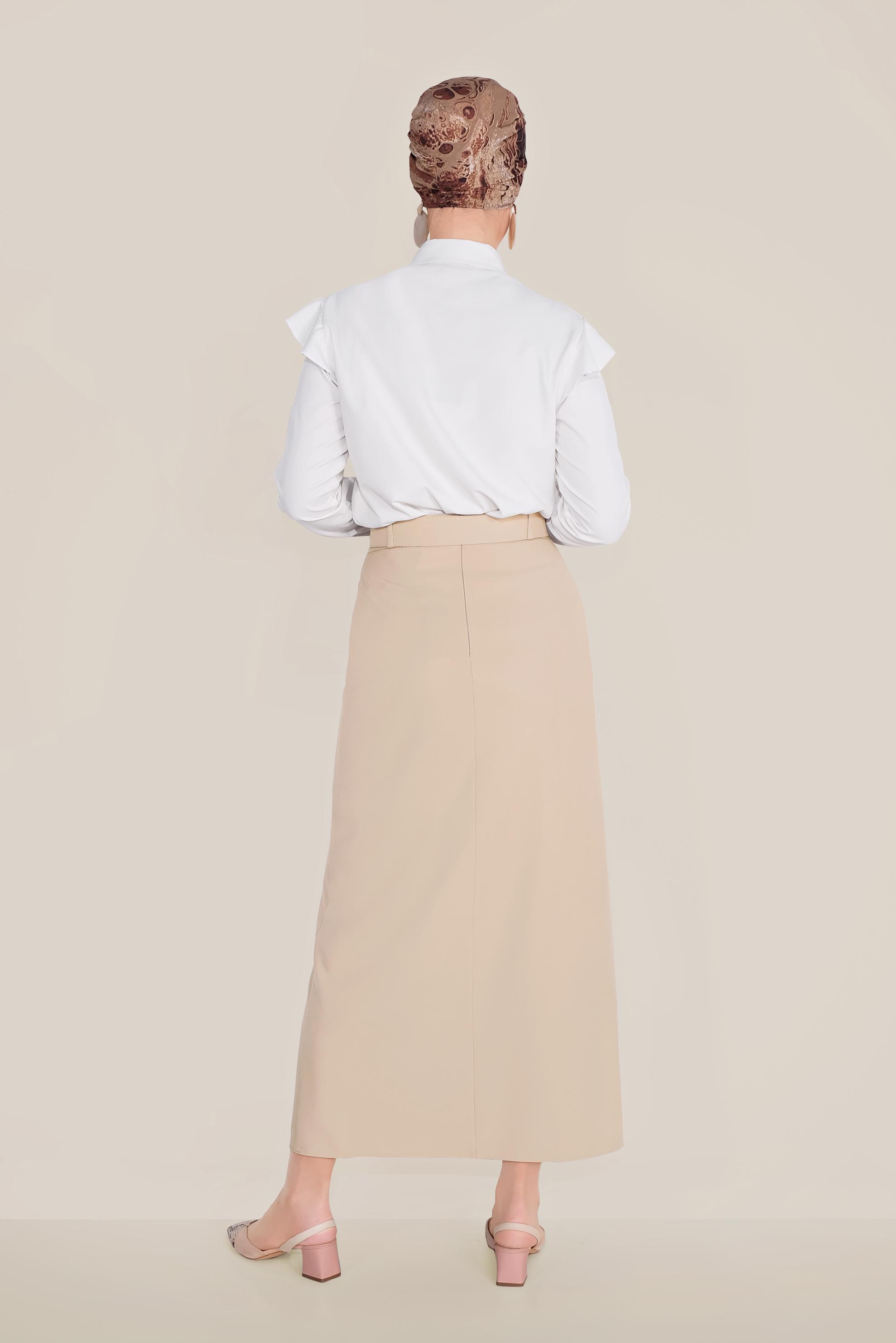 Tesettür giyim KAHVE DÜĞMELİ KALEM ETEK 60075 