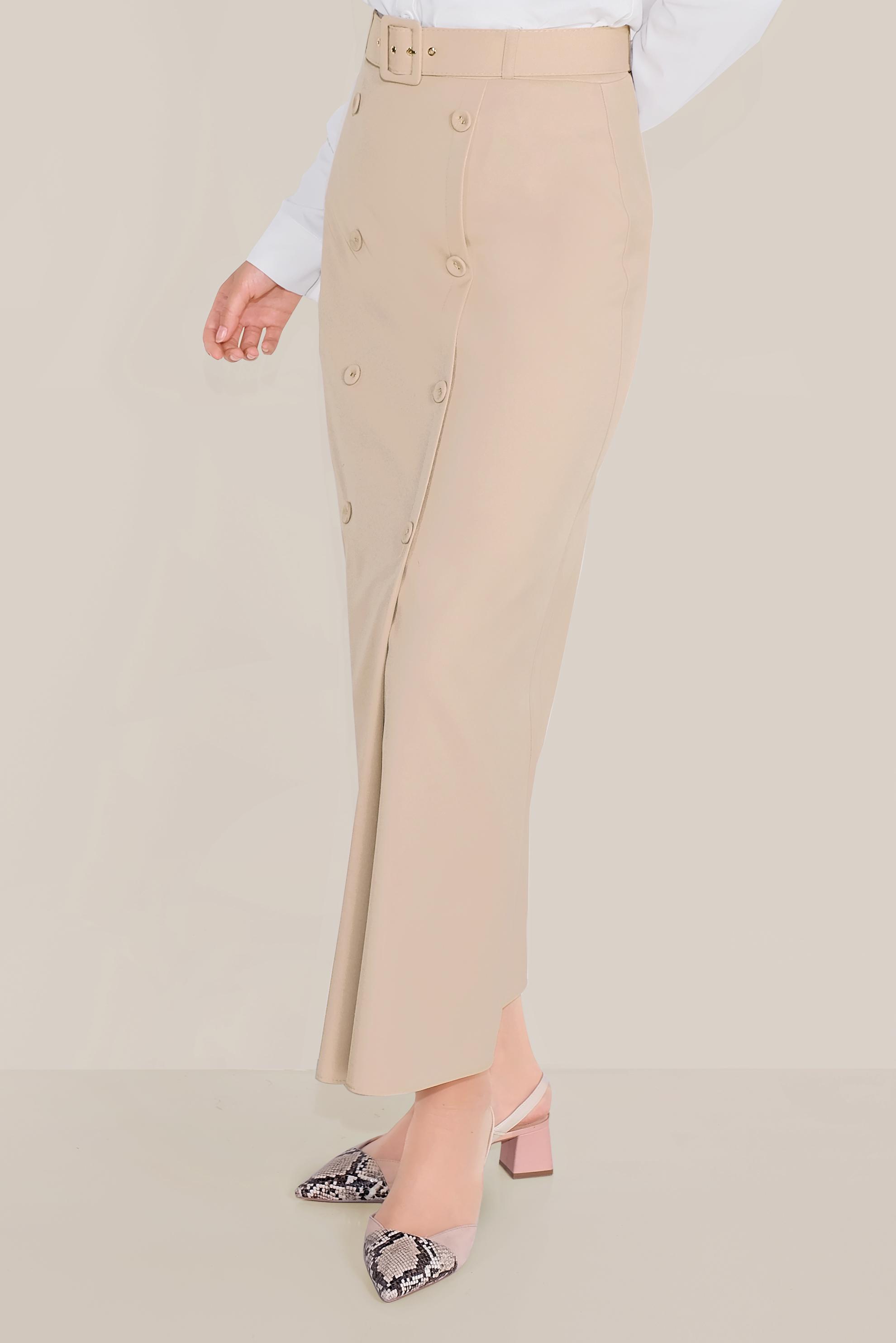 Tesettür giyim KAHVE DÜĞMELİ KALEM ETEK 60075 