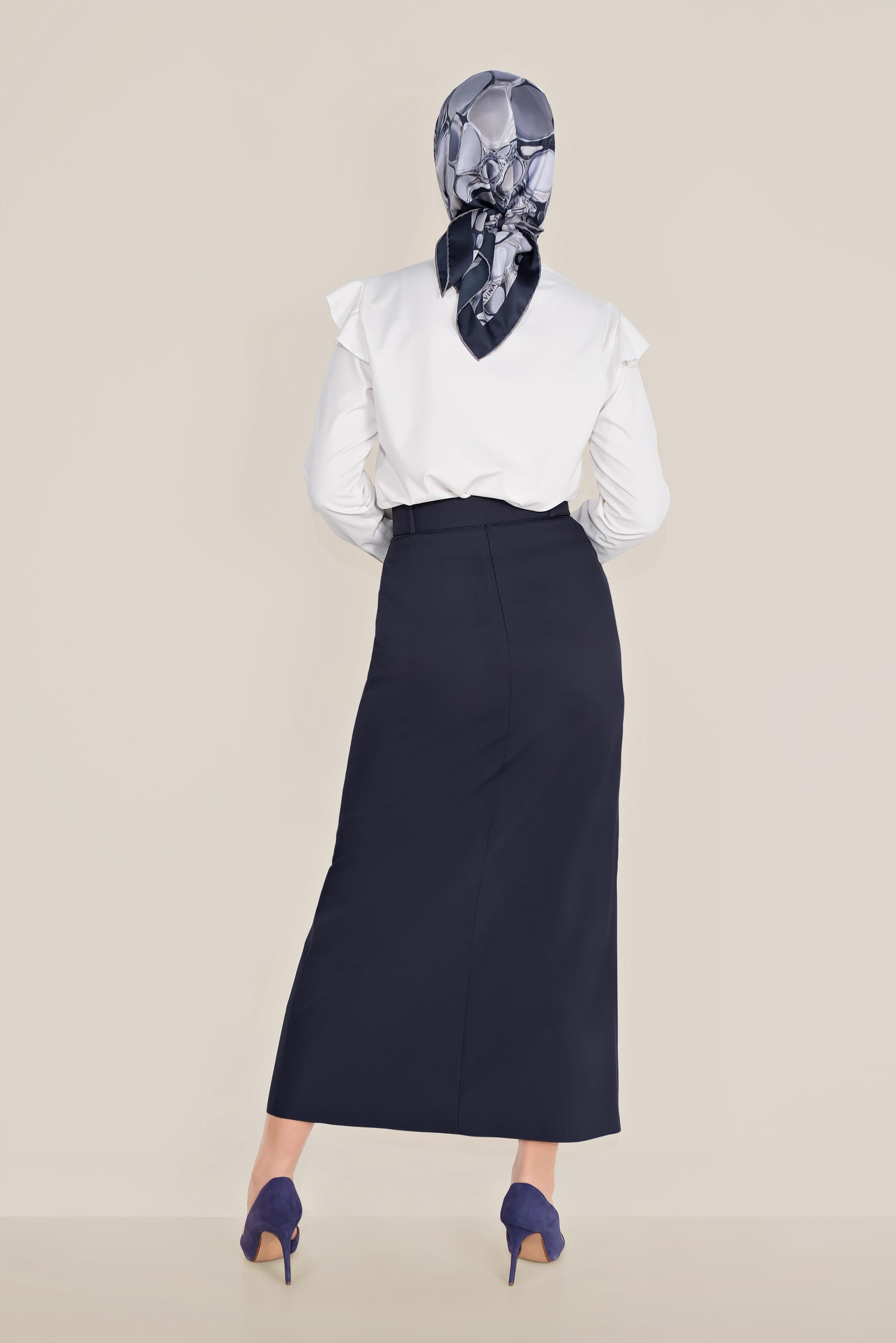 Tesettür giyim LACİVERT DÜĞMELİ KALEM ETEK 60075 