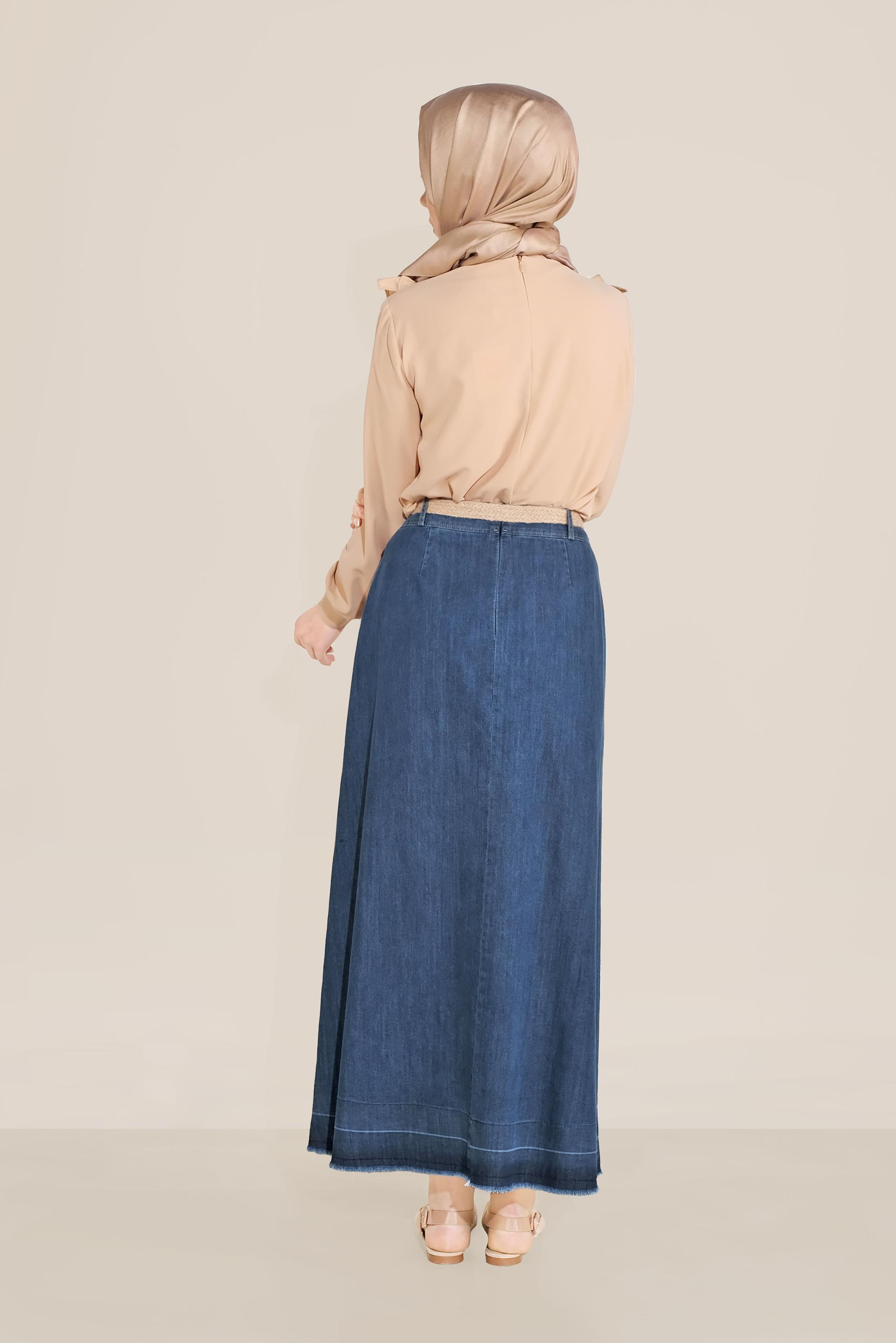 Tesettür giyim LACİVERT DENİM ETEK 60076