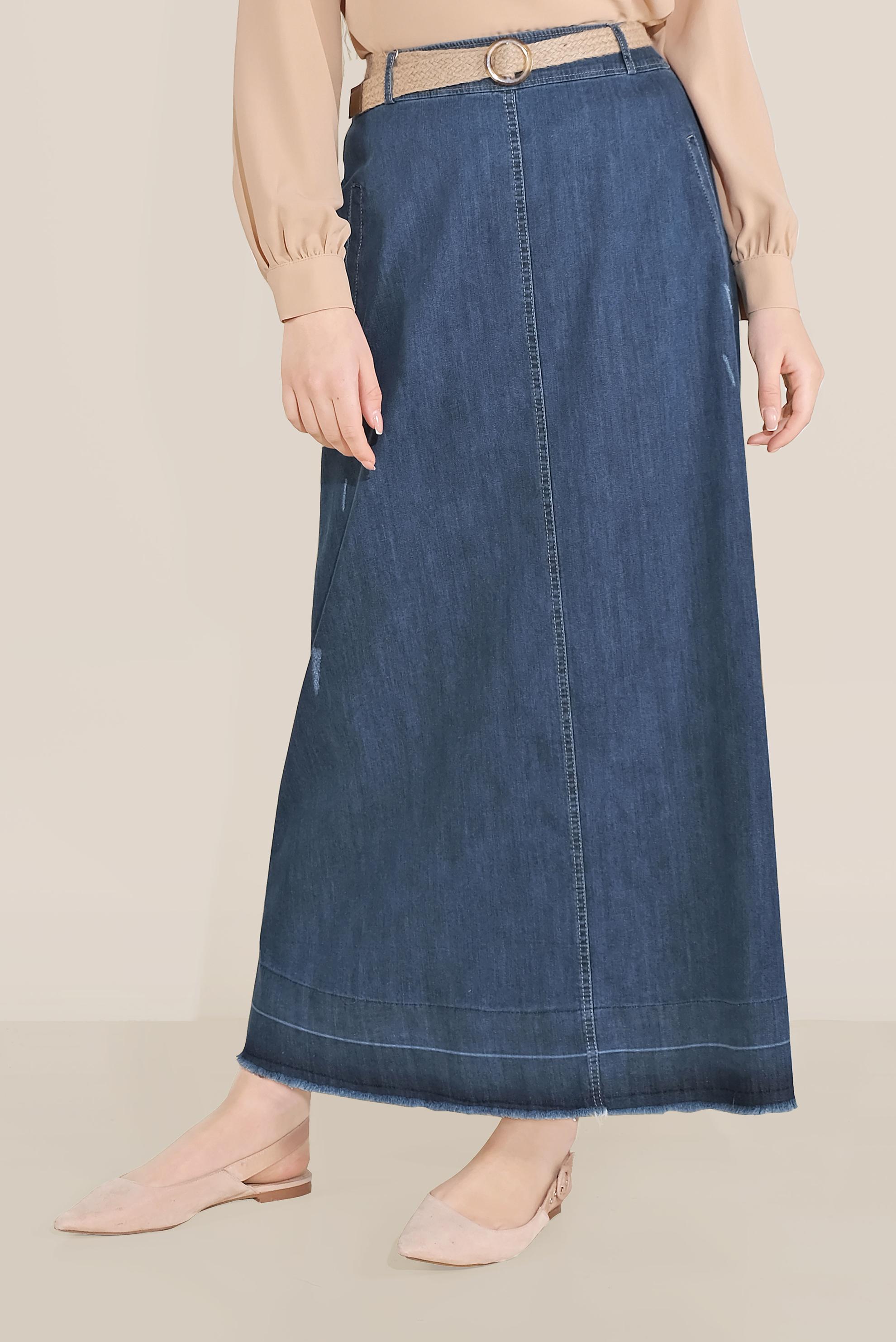 Tesettür giyim LACİVERT DENİM ETEK 60076