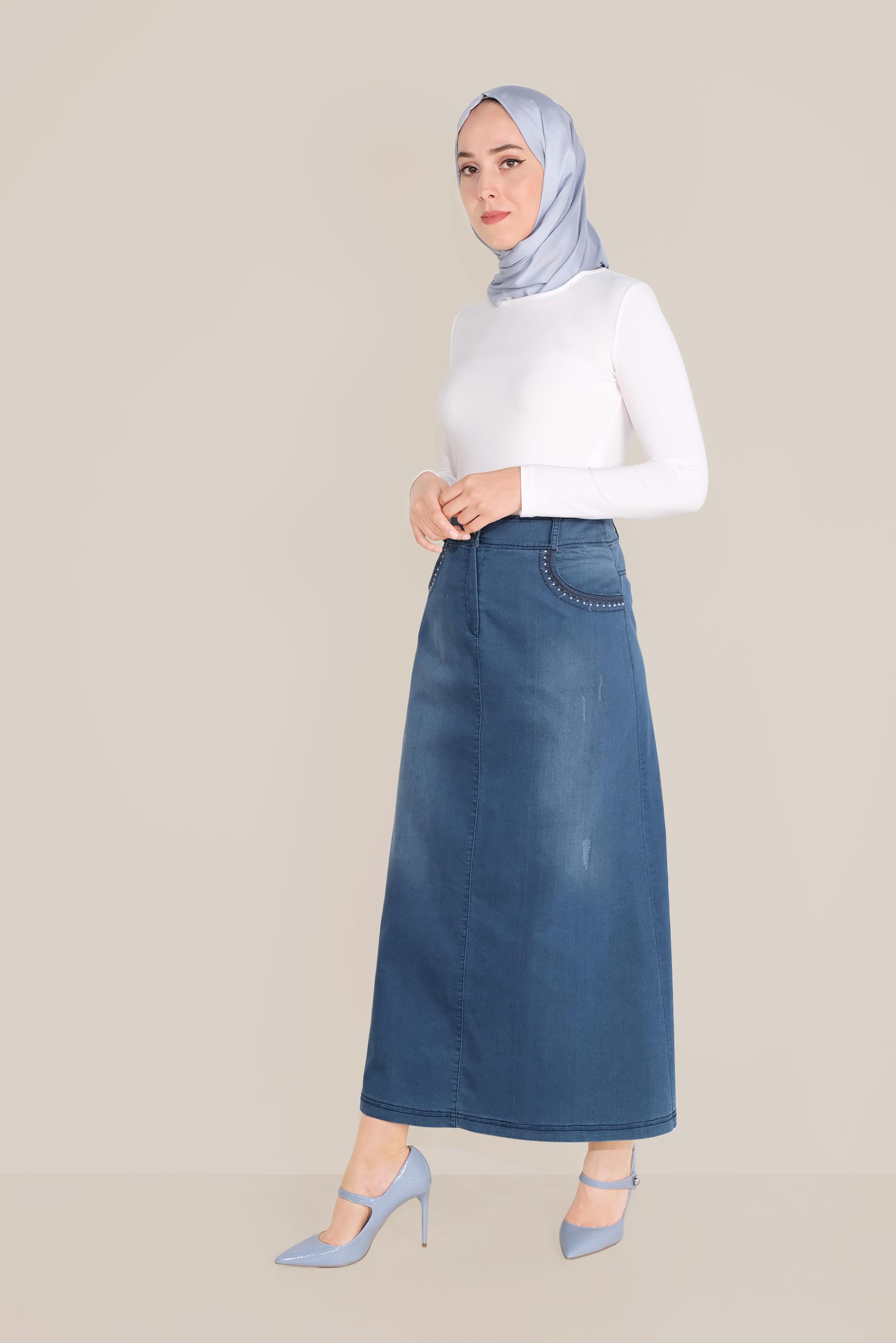 Vêtements hijab BLEU MARINE JUPE EN JEAN 60077 