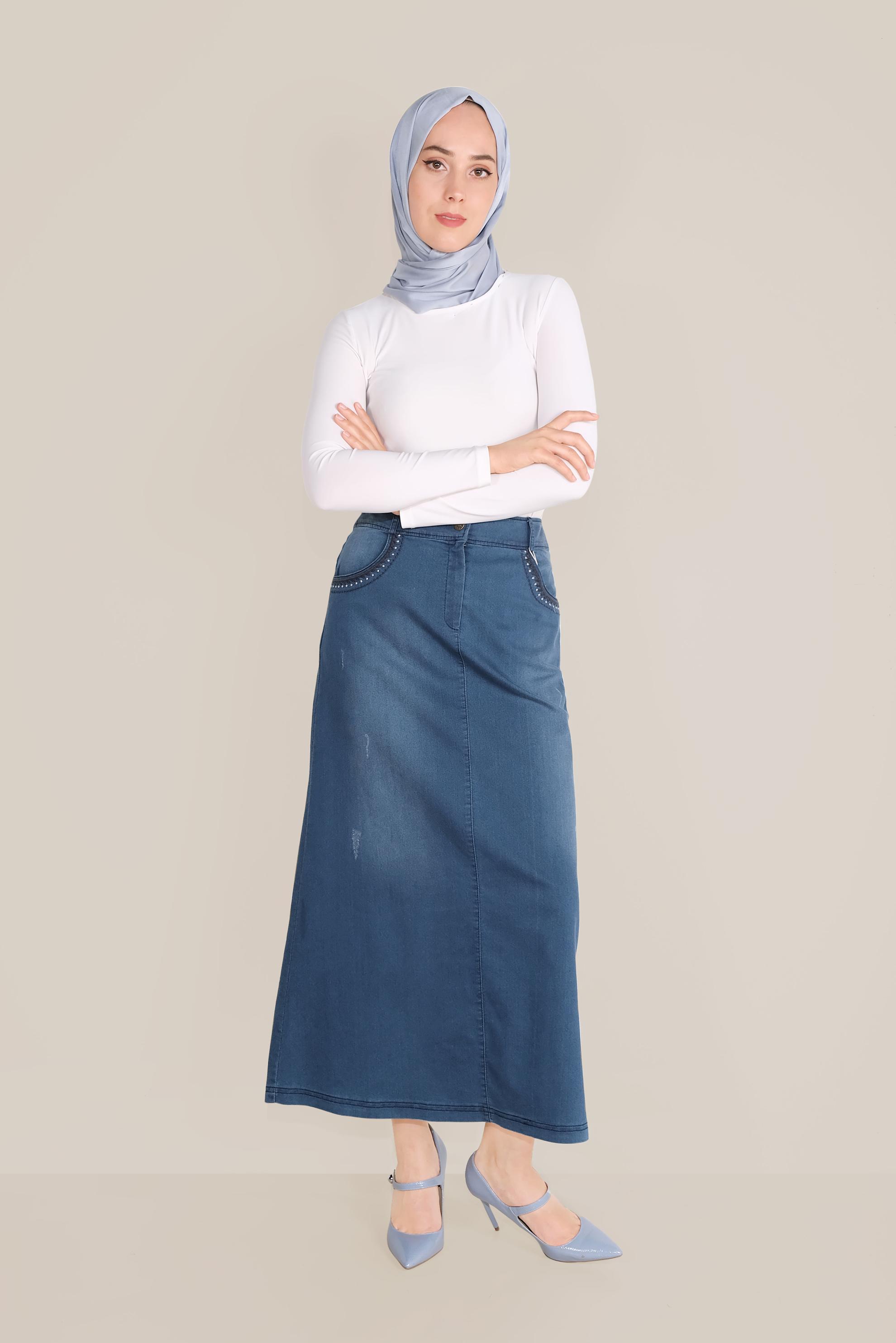 Vêtements hijab BLEU MARINE JUPE EN JEAN 60077 
