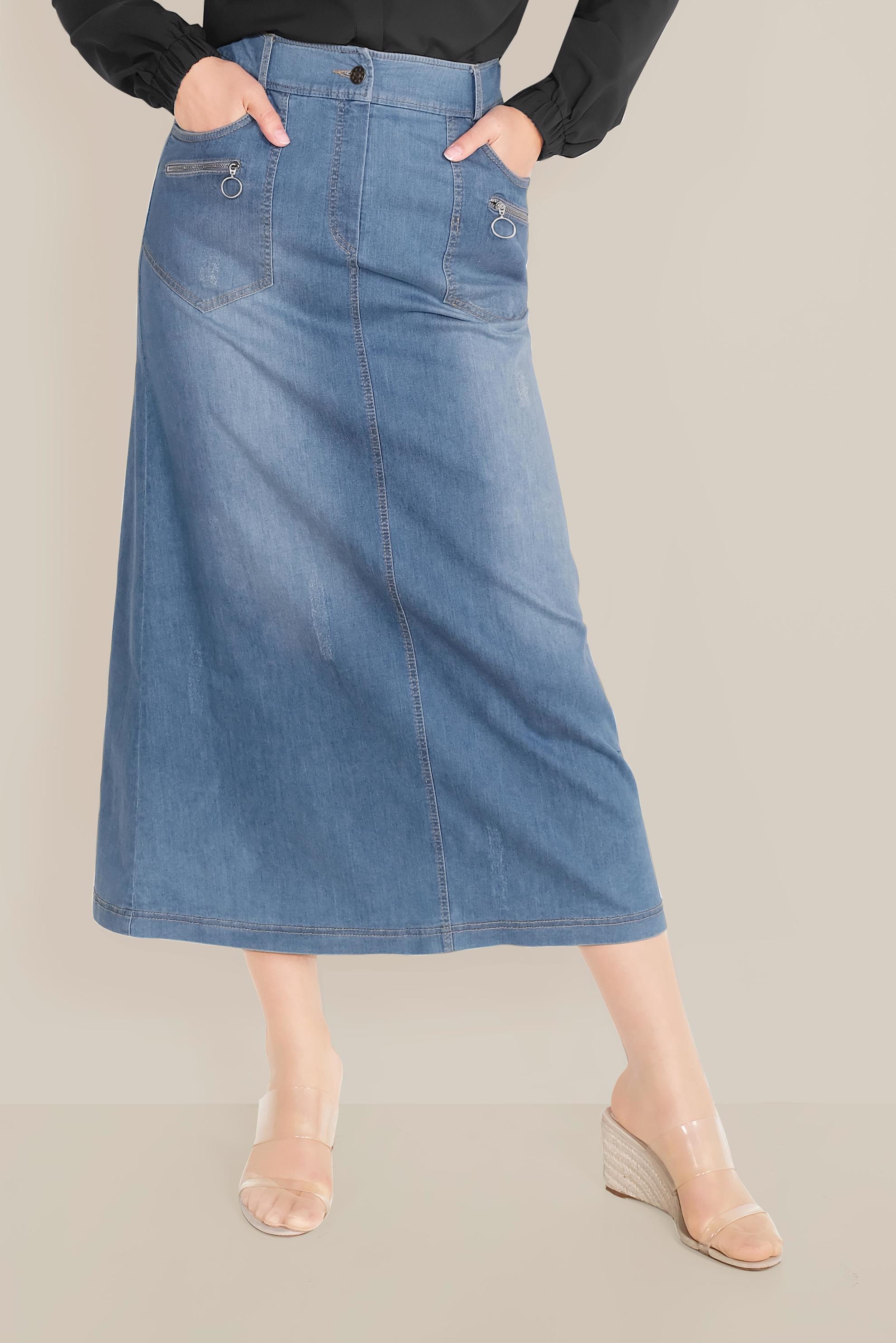 Tesettür giyim LACİVERT FERMUAR DETAYLI CEPLİ DENİM ETEK  60081