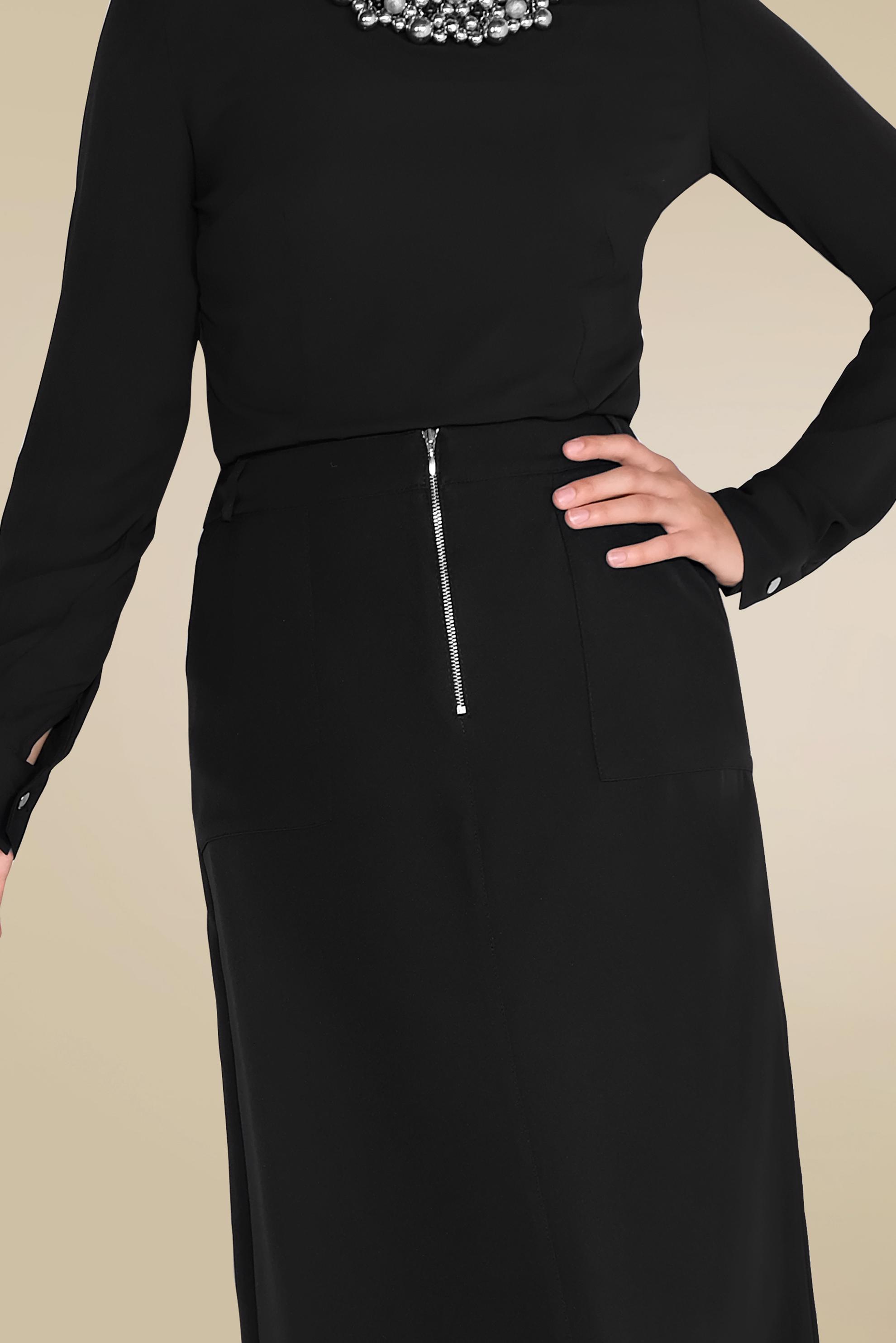 Tesettür giyim SİYAH ÖNDEN FERMUARLI CEPLİ ETEK 60082 