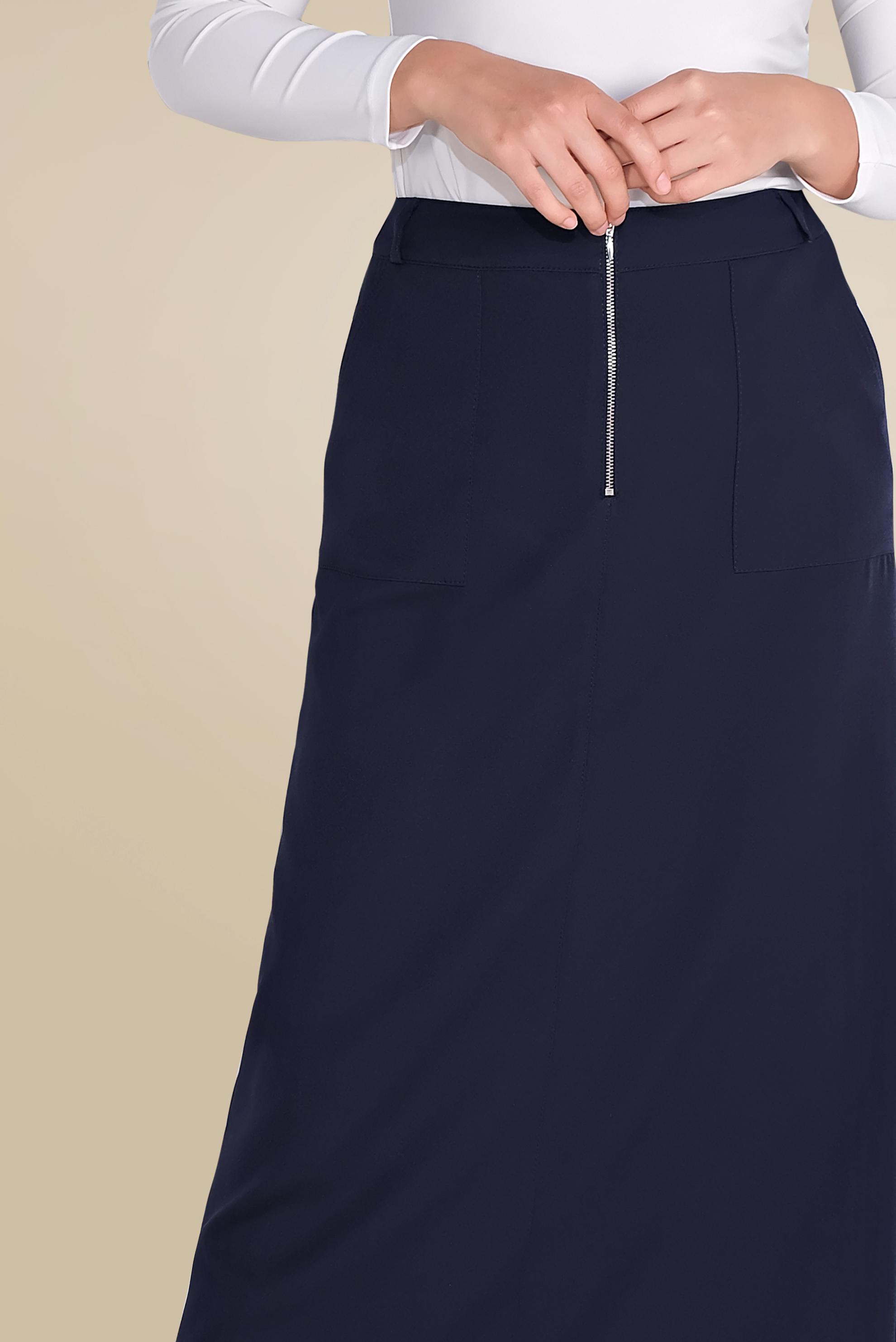 Tesettür giyim LACİVERT ÖNDEN FERMUARLI CEPLİ ETEK 60082 