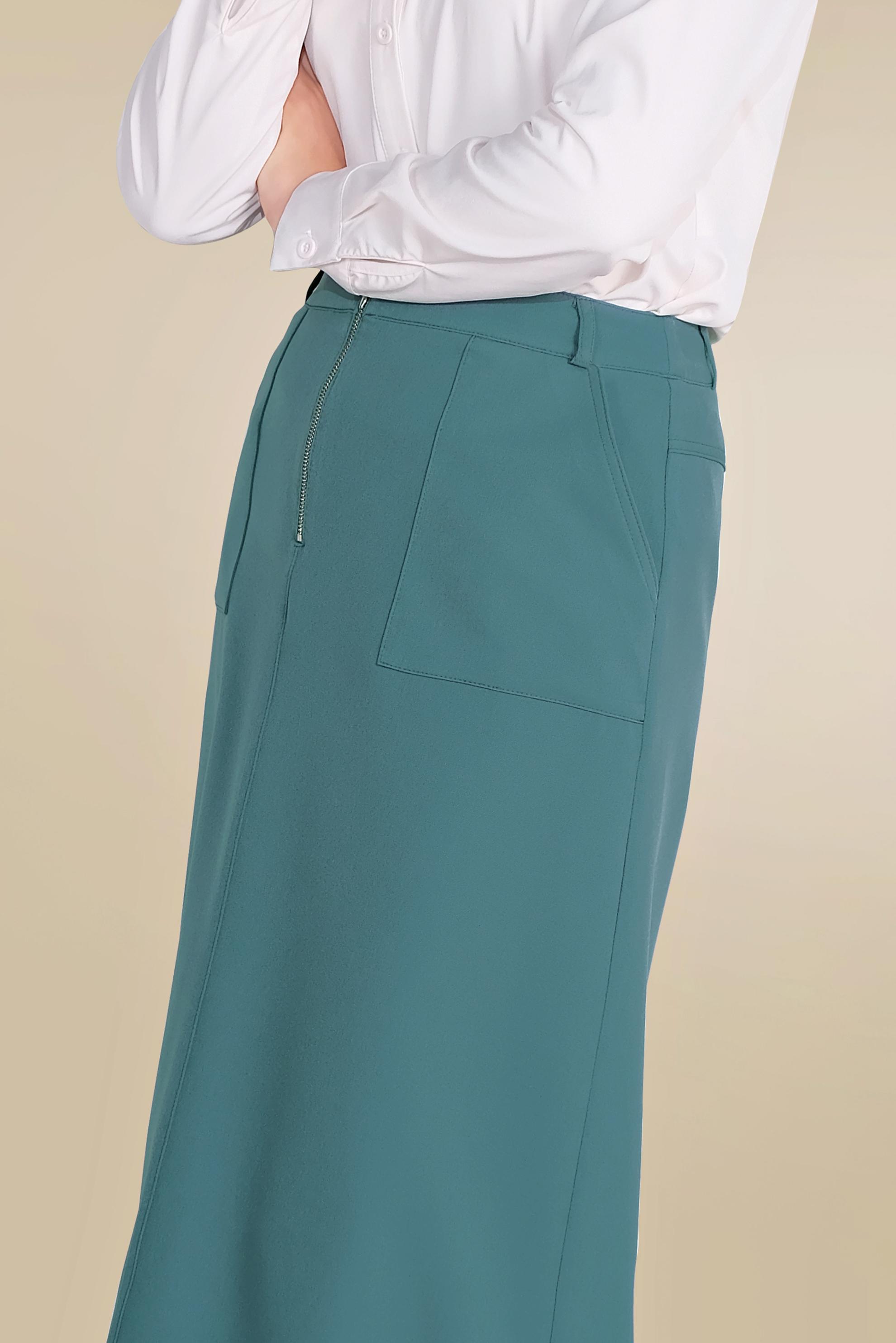 Tesettür giyim MAVİ ÖNDEN FERMUARLI CEPLİ ETEK 60082 