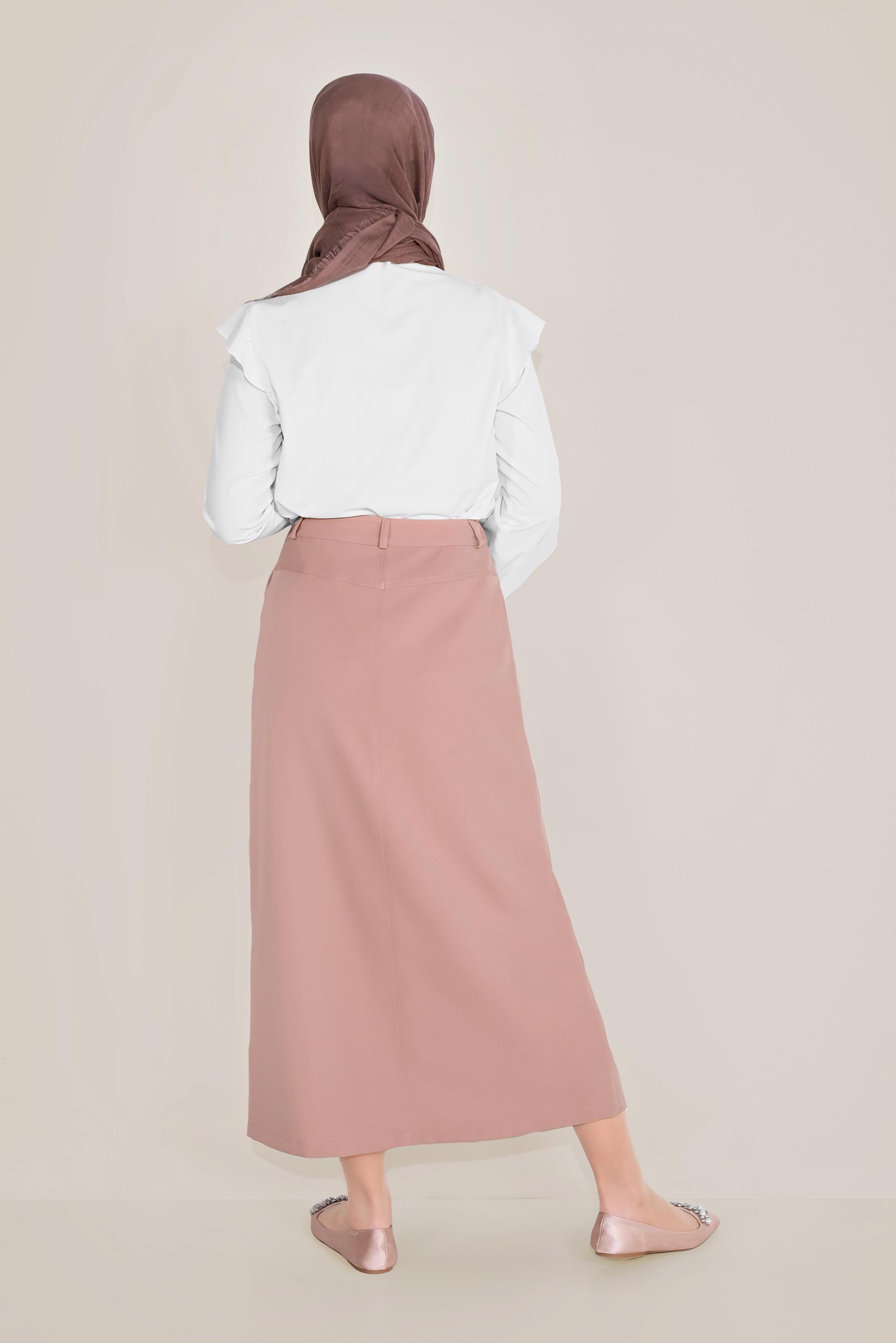 Tesettür giyim PUDRA ÖNDEN FERMUARLI CEPLİ ETEK 60082 