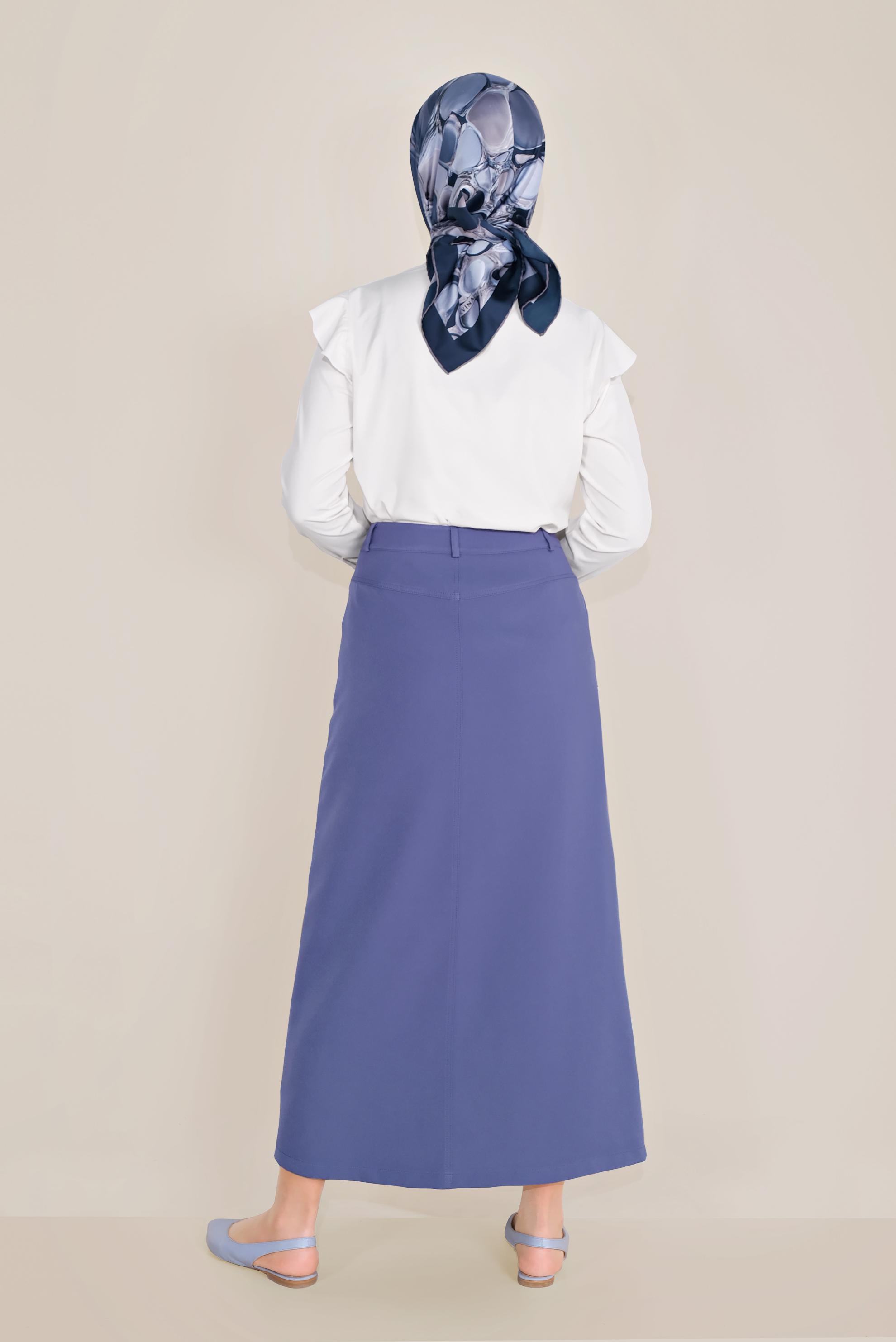 Tesettür giyim LACİVERT ÖNDEN FERMUARLI CEPLİ ETEK 60082 