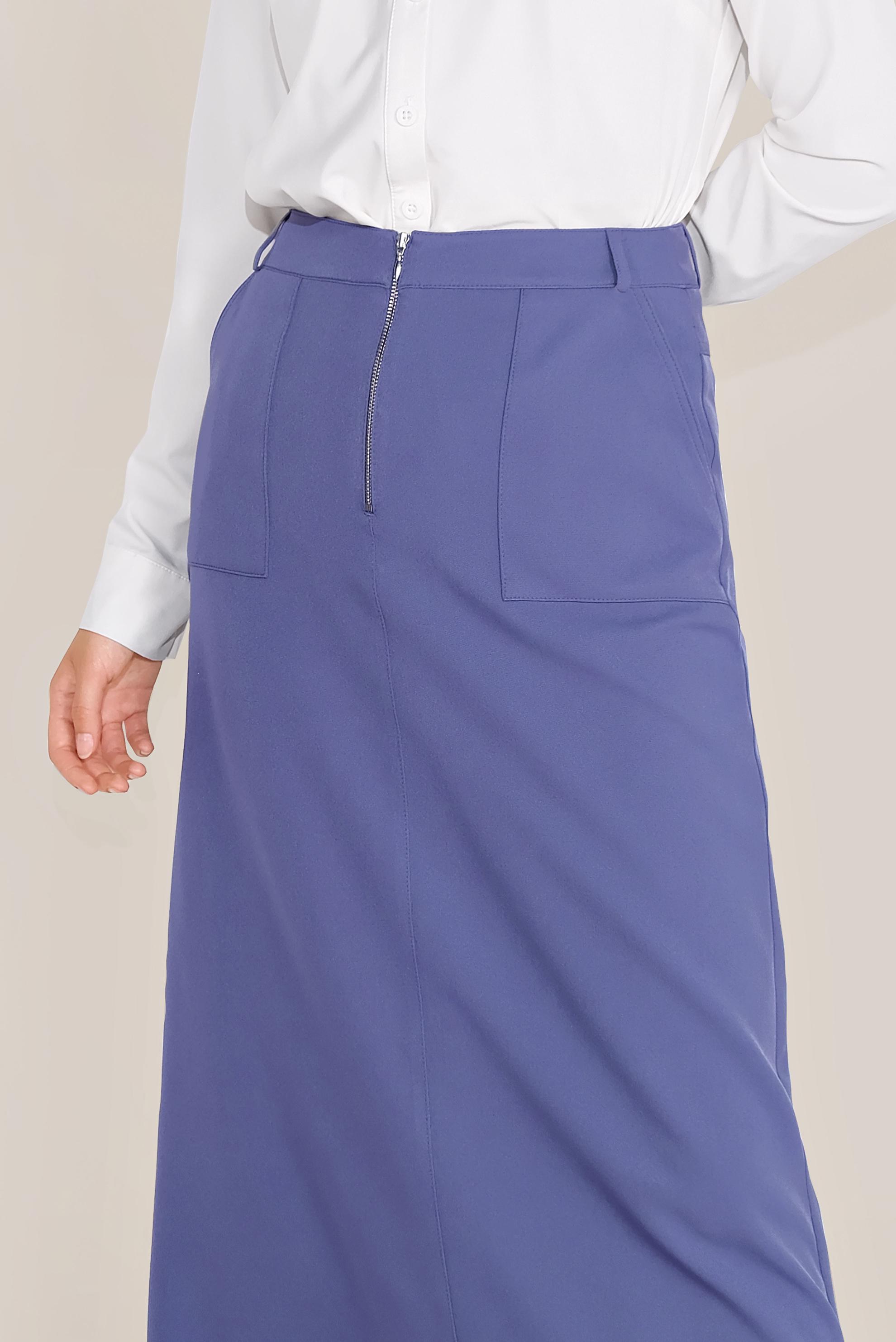 Tesettür giyim LACİVERT ÖNDEN FERMUARLI CEPLİ ETEK 60082 