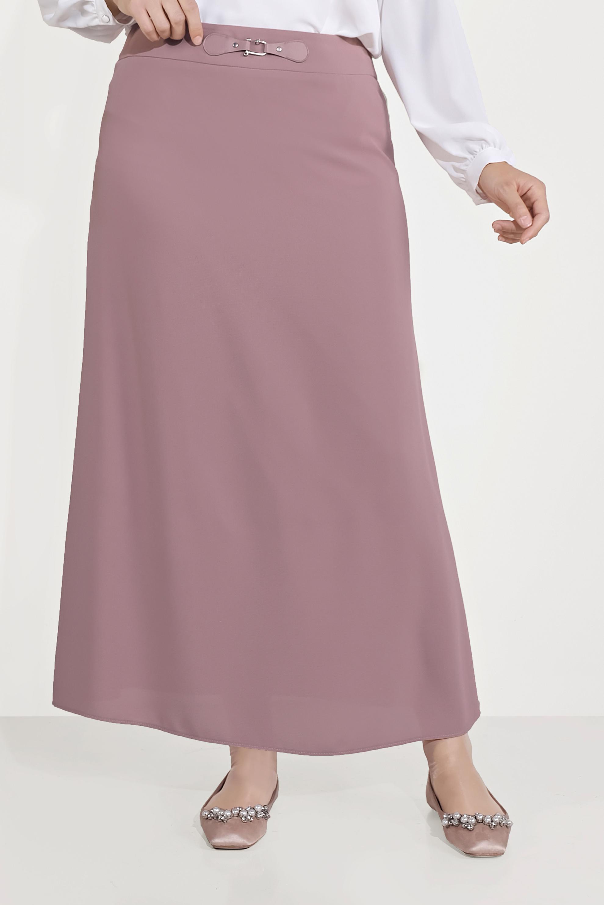 Tesettür giyim PUDRA DERİ VE METAL AKSESUARLI ETEK 60084