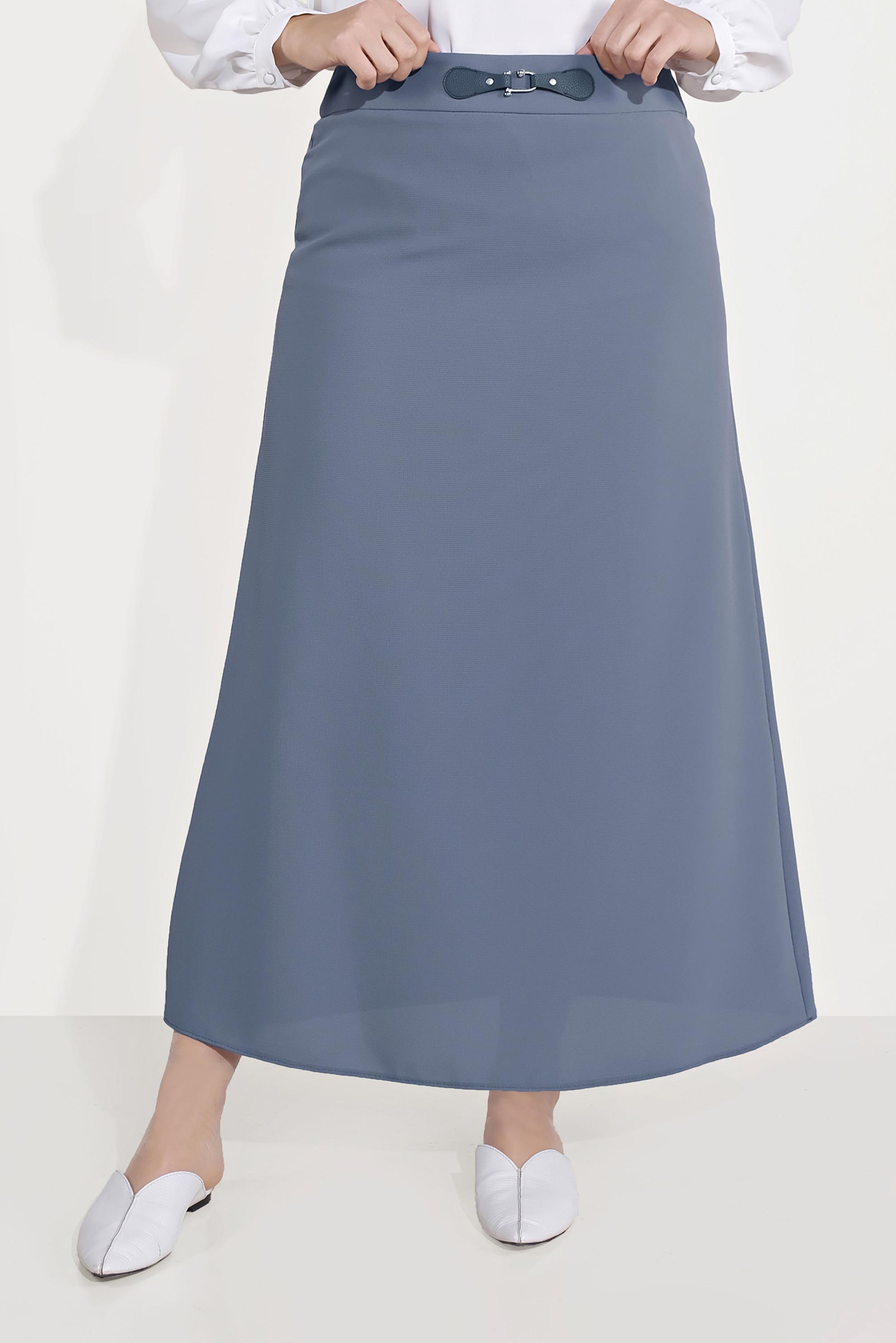 Tesettür giyim GRİ DERİ VE METAL AKSESUARLI ETEK 60084