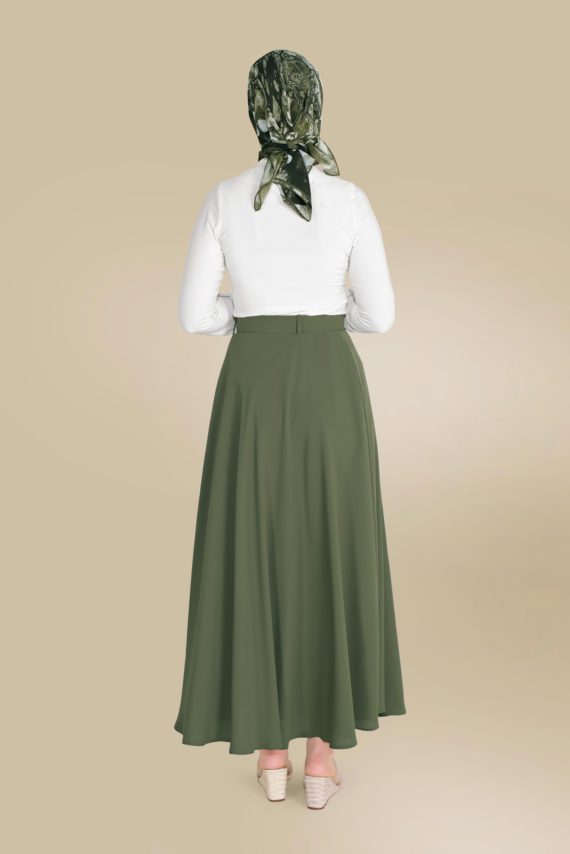 Tesettür giyim HAKİ SALAŞ ÇAN ETEK 60085