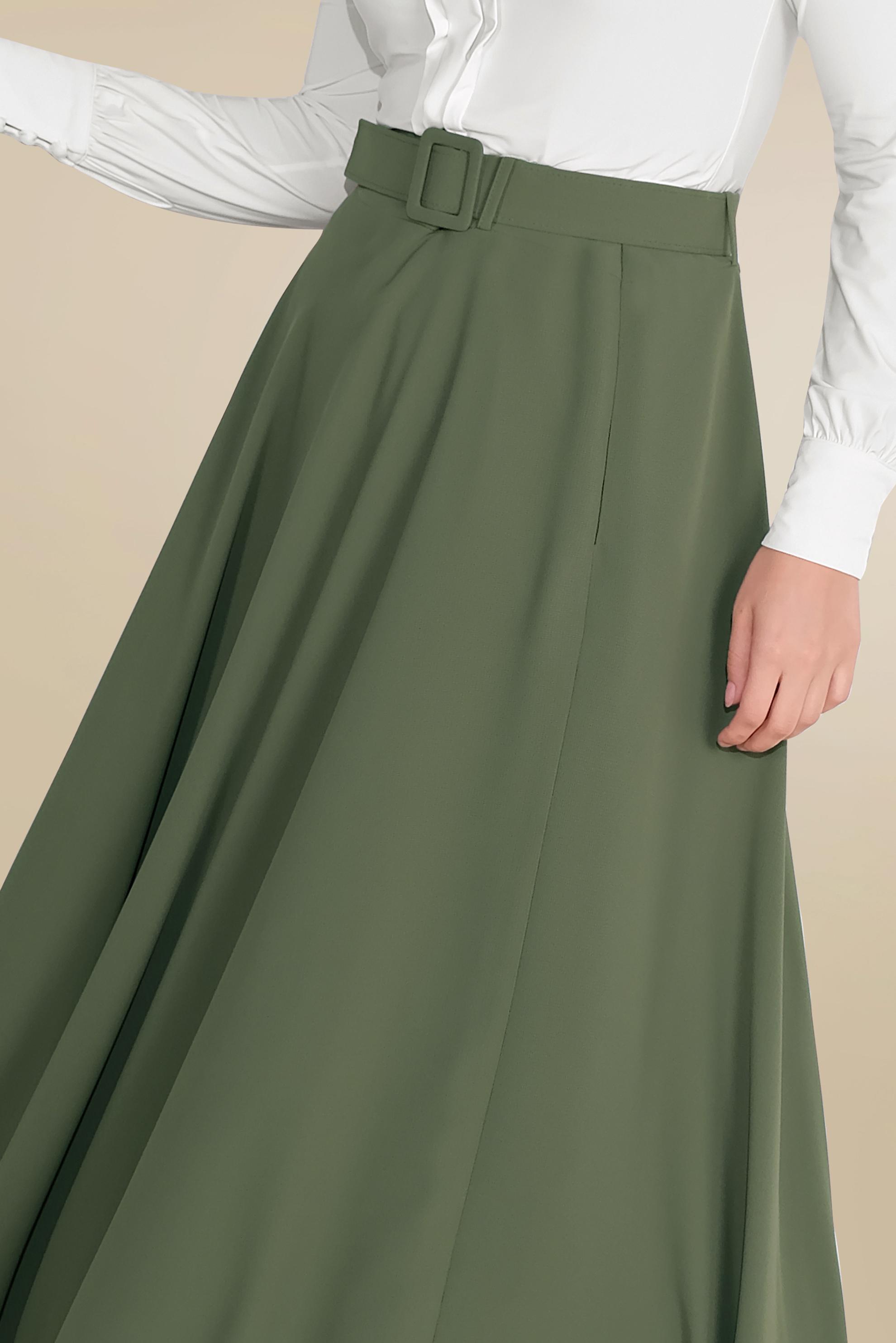 Tesettür giyim HAKİ SALAŞ ÇAN ETEK 60085