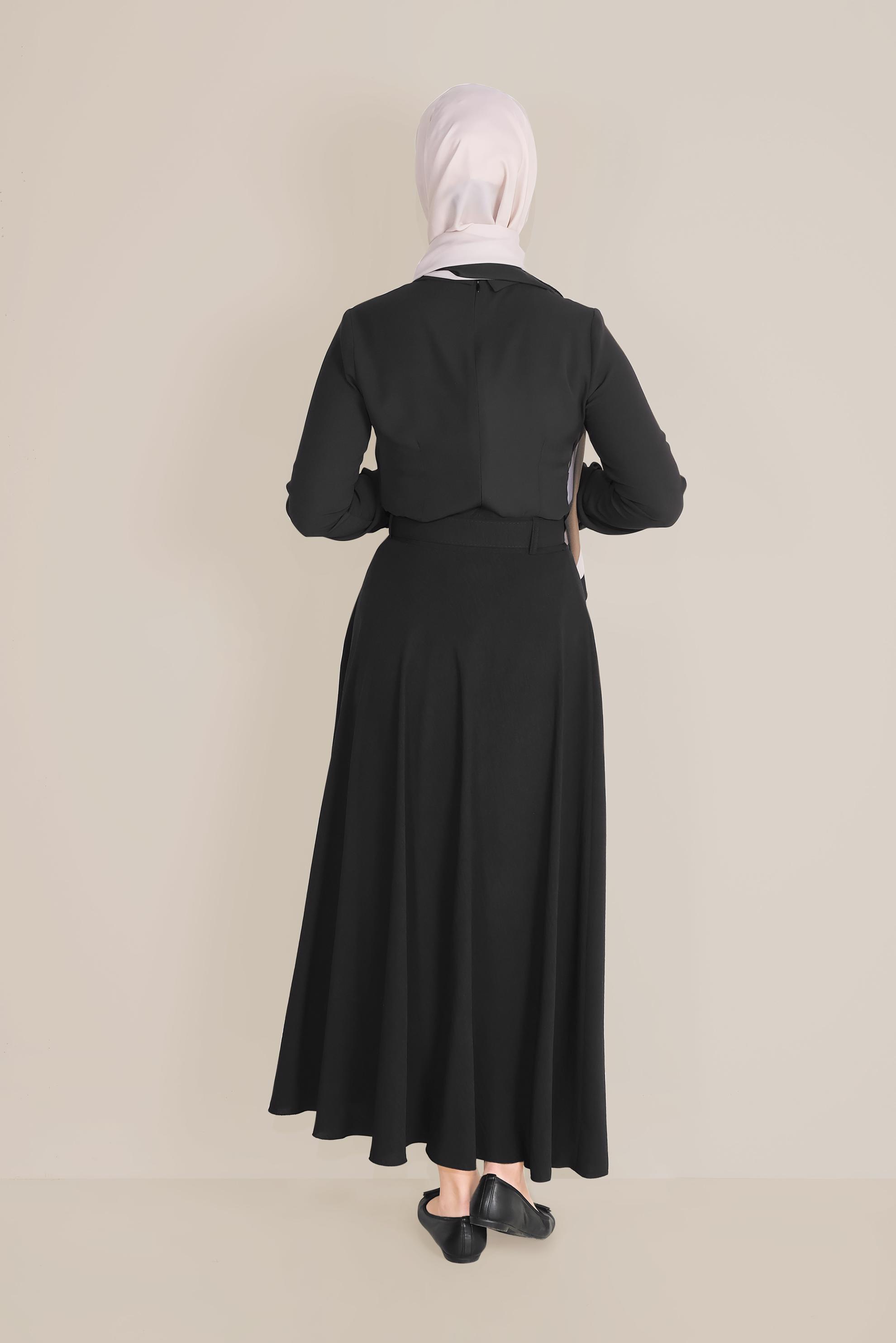 Tesettür giyim SİYAH KEMERLİ KLOŞ ETEK 60087