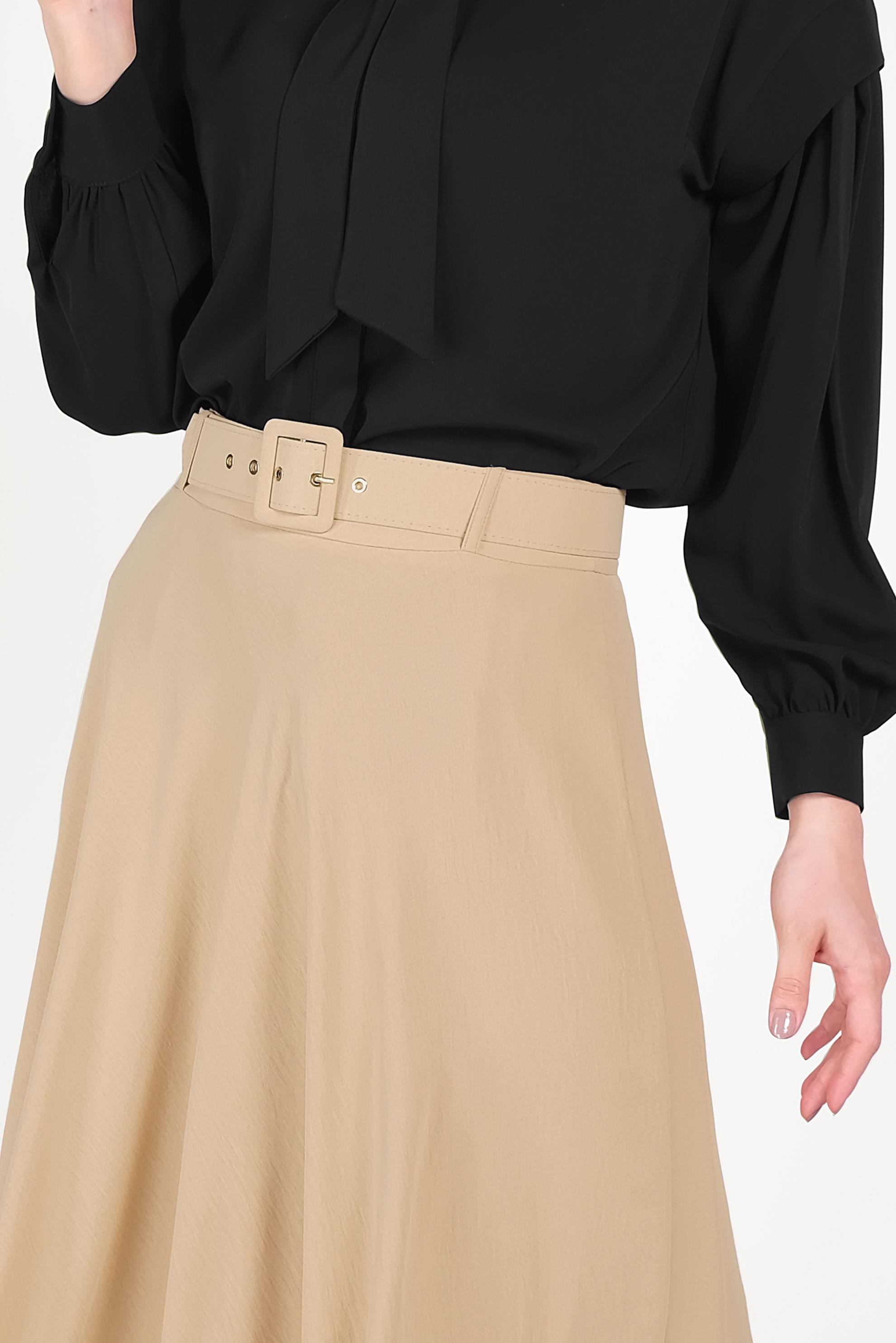 Tesettür giyim KAHVE KEMERLİ KLOŞ ETEK 60087