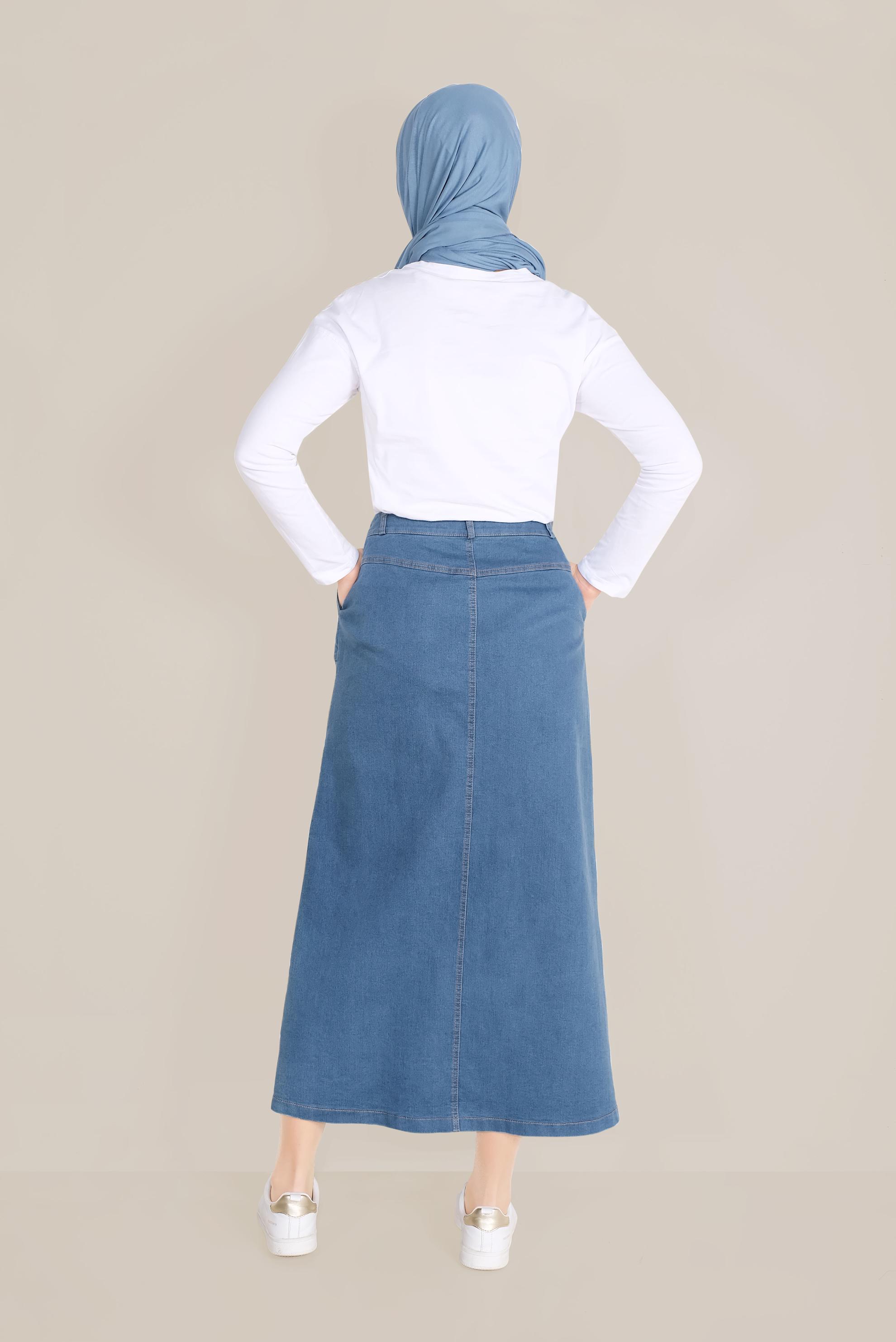 Tesettür giyim LACİVERT FERMUARLI DENİM ETEK 60088 