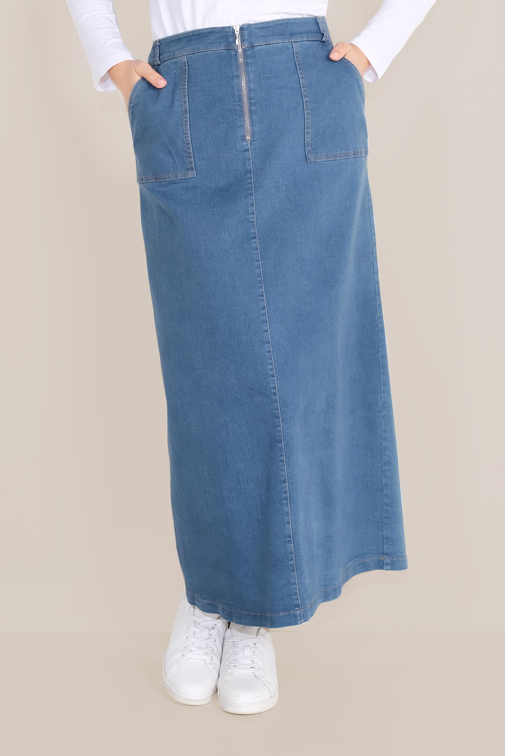 Tesettür giyim LACİVERT FERMUARLI DENİM ETEK 60088 