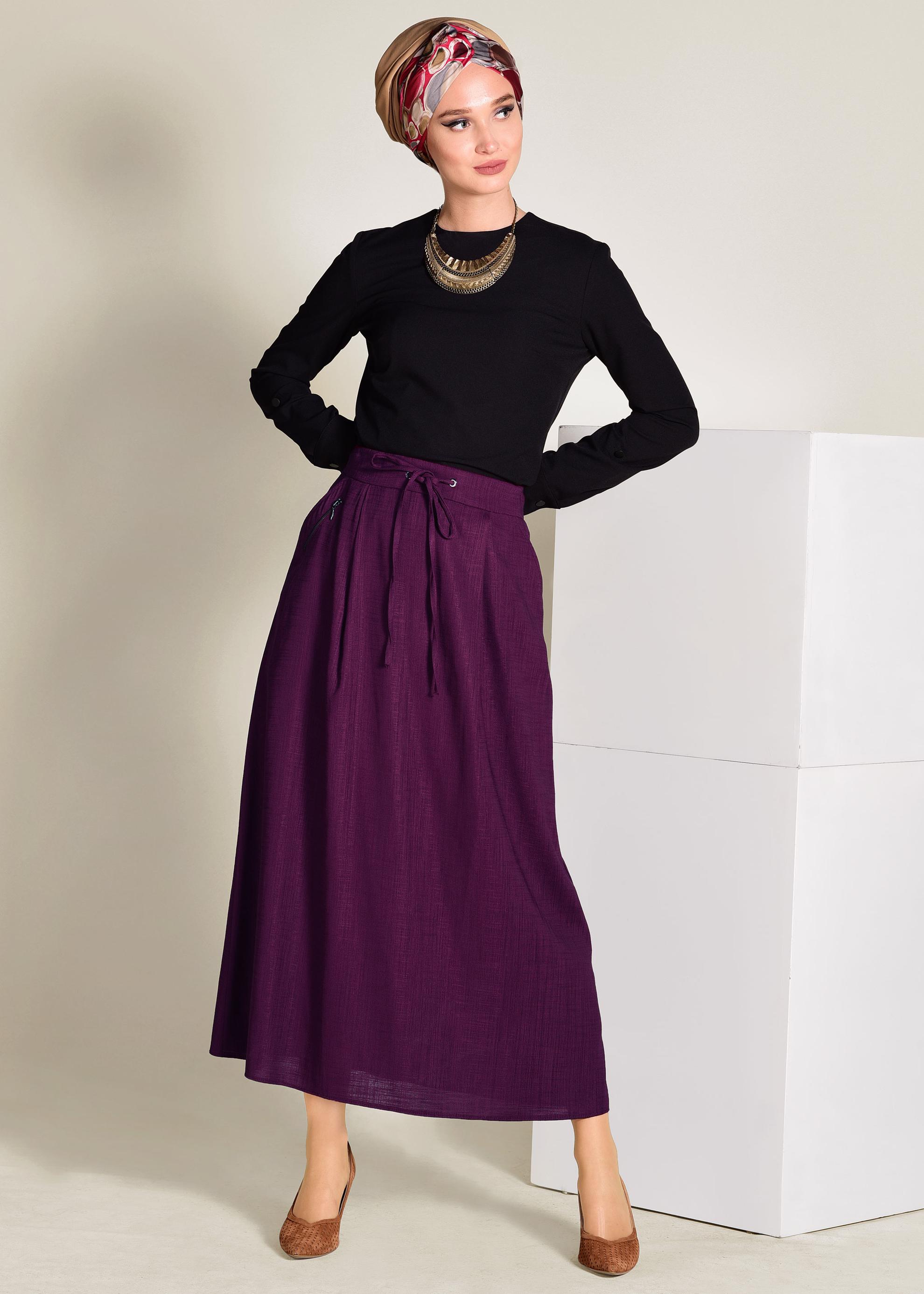 Tesettür giyim MÜRDÜM BELİ BAĞCIKLI CEPLİ ETEK 6214