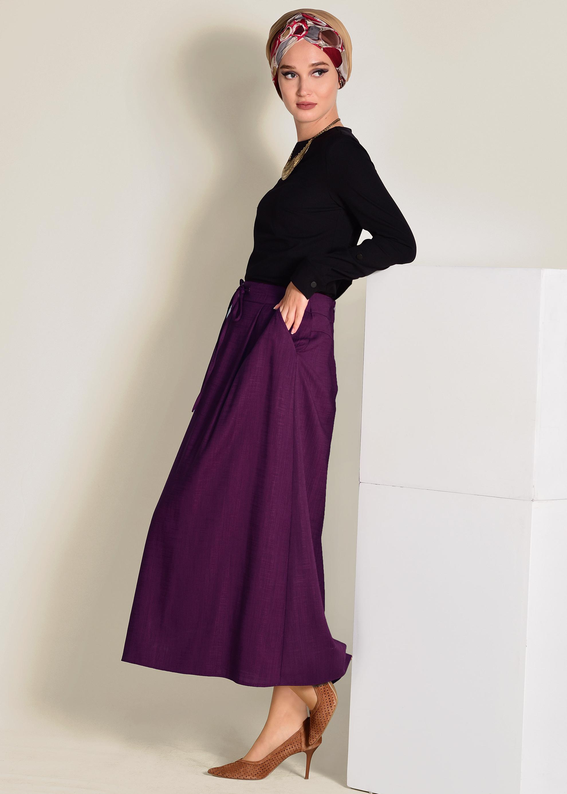 Tesettür giyim MÜRDÜM BELİ BAĞCIKLI CEPLİ ETEK 6214