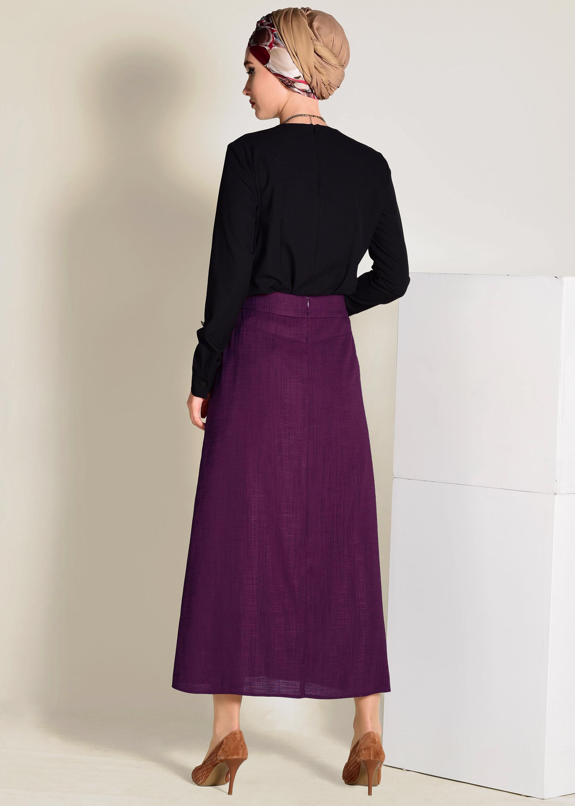 Tesettür giyim MÜRDÜM BELİ BAĞCIKLI CEPLİ ETEK 6214