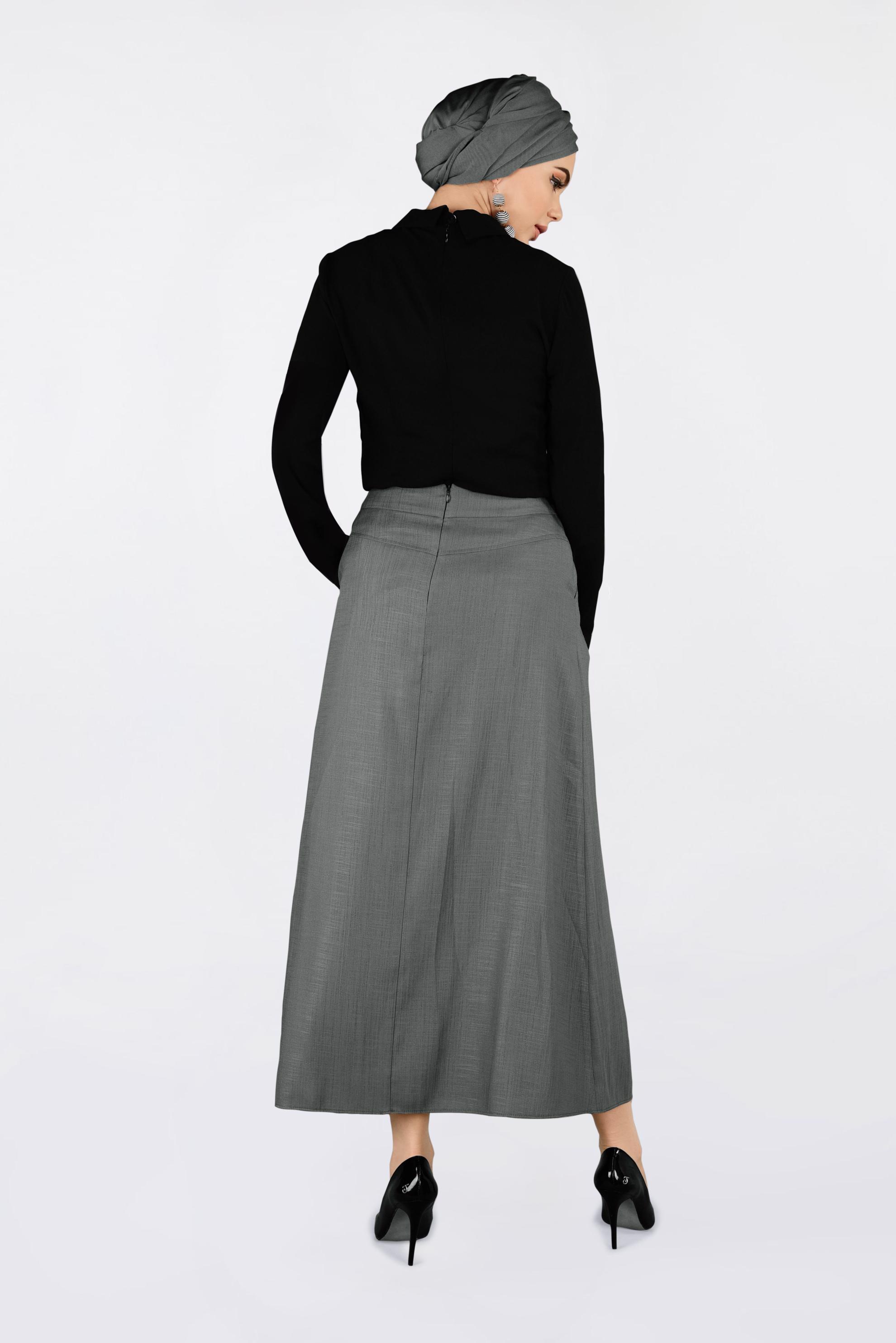 Tesettür giyim VİZON BELİ BAĞCIKLI CEPLİ ETEK 6214