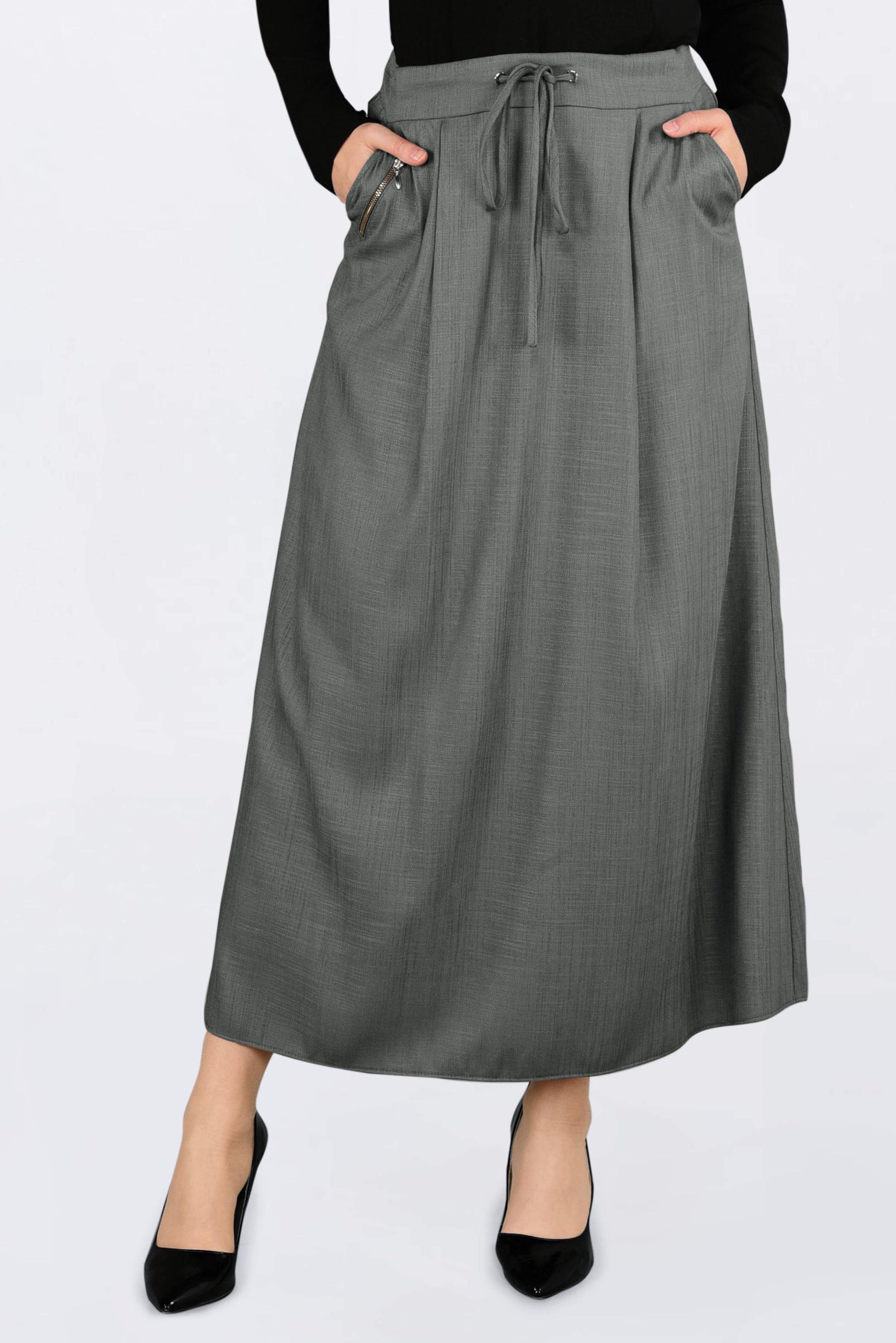 Tesettür giyim VİZON BELİ BAĞCIKLI CEPLİ ETEK 6214