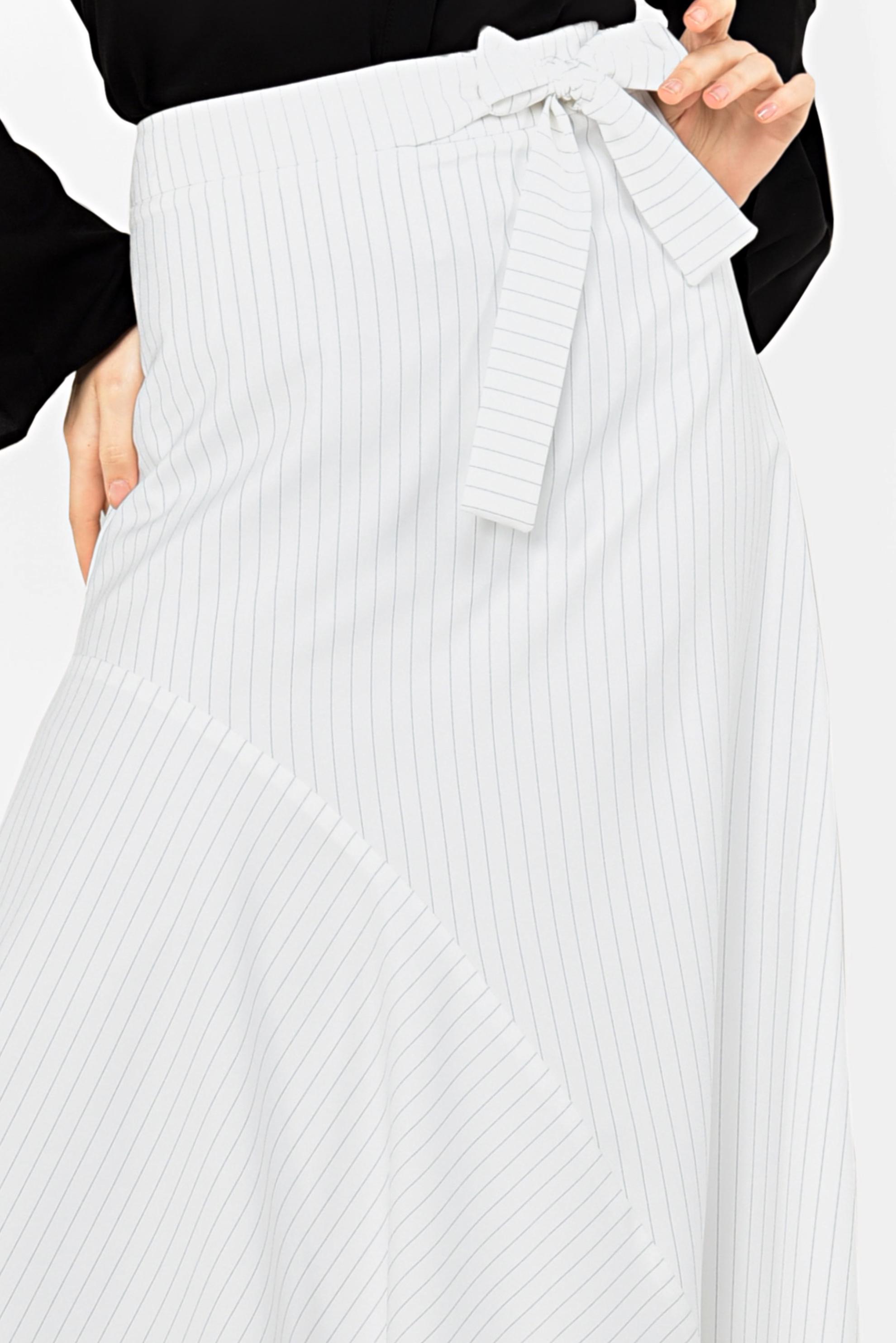 Tesettür giyim BEJ ÇİZGİ DESENLİ ASİMETRİK KESİM ETEK 6310