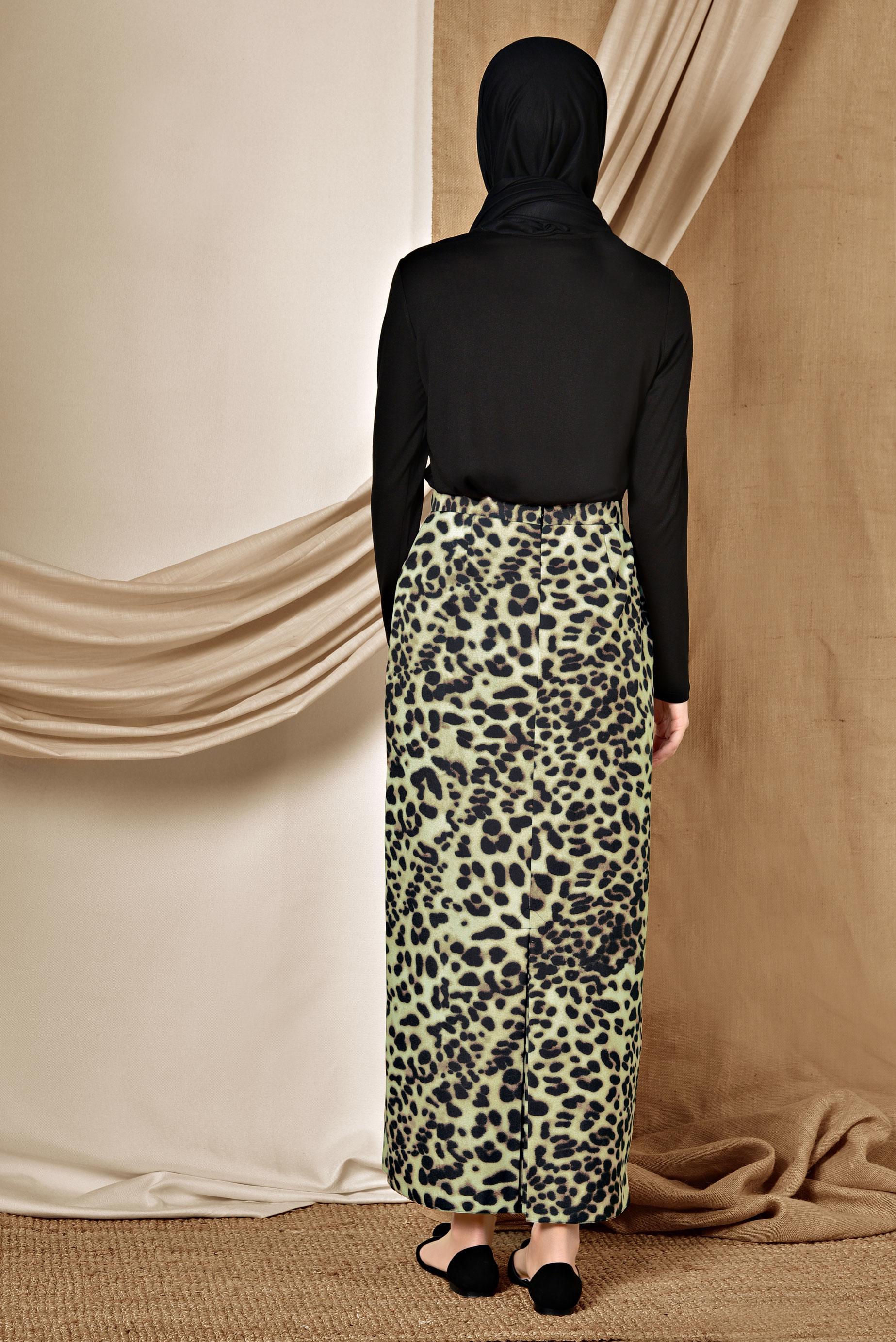 Tesettür giyim VİZON LEOPAR DESENLİ KALEM ETEK 6316	